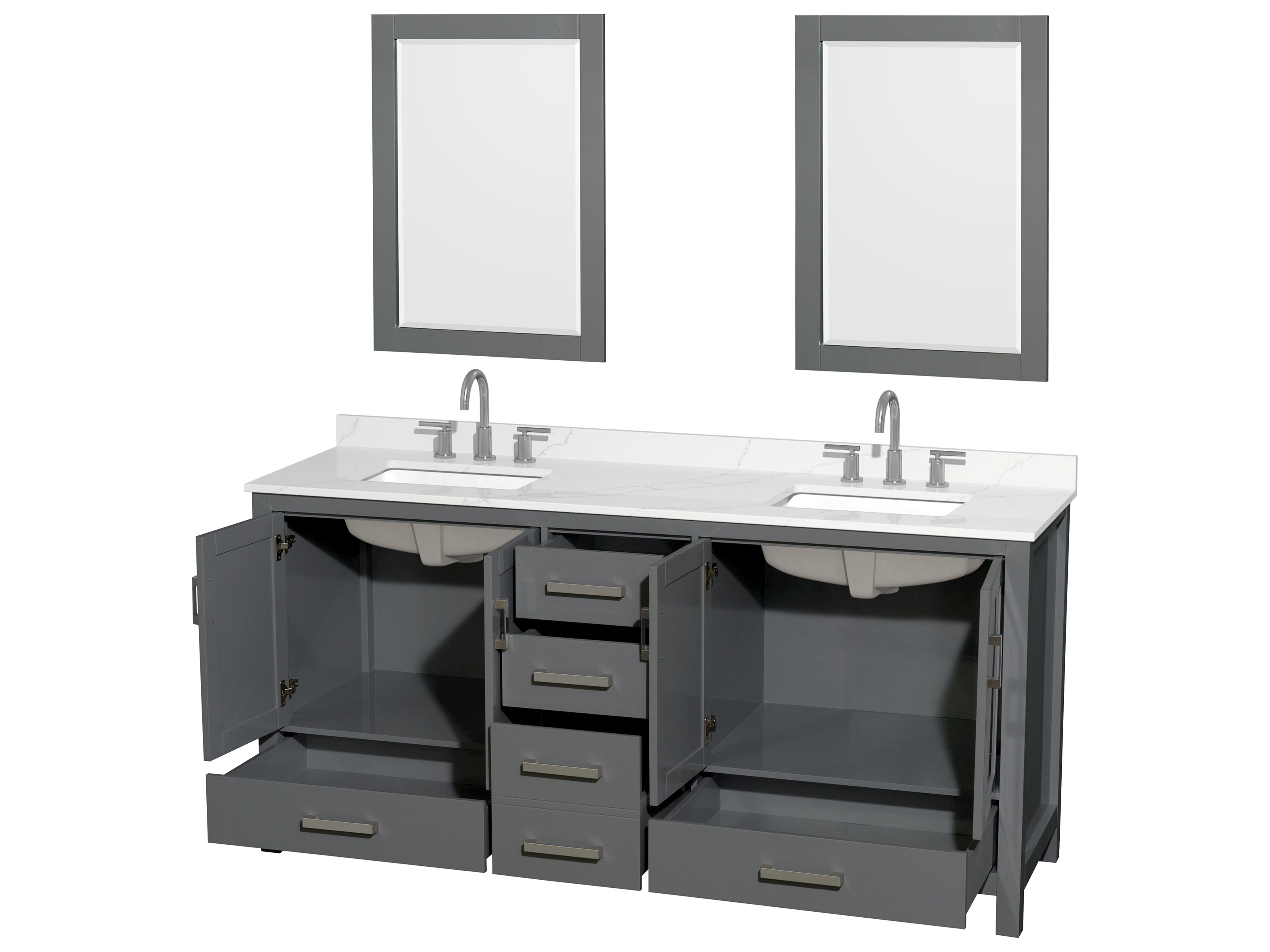 Wyndham Collection Sheffield 72" Dark Gray Vanity with 24" Mirror