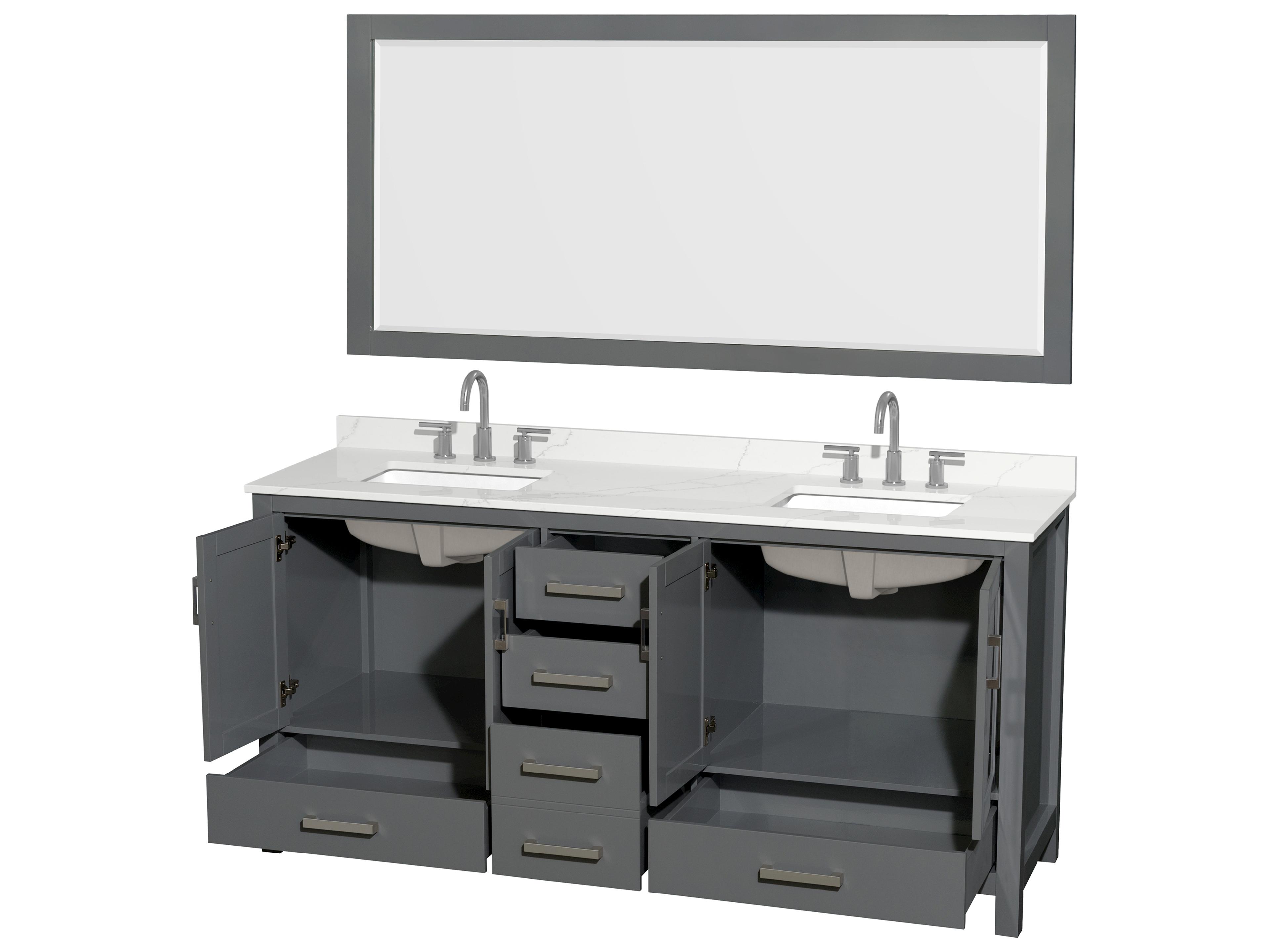 Wyndham Collection Sheffield 72" Dark Gray Vanity with 70" Mirror