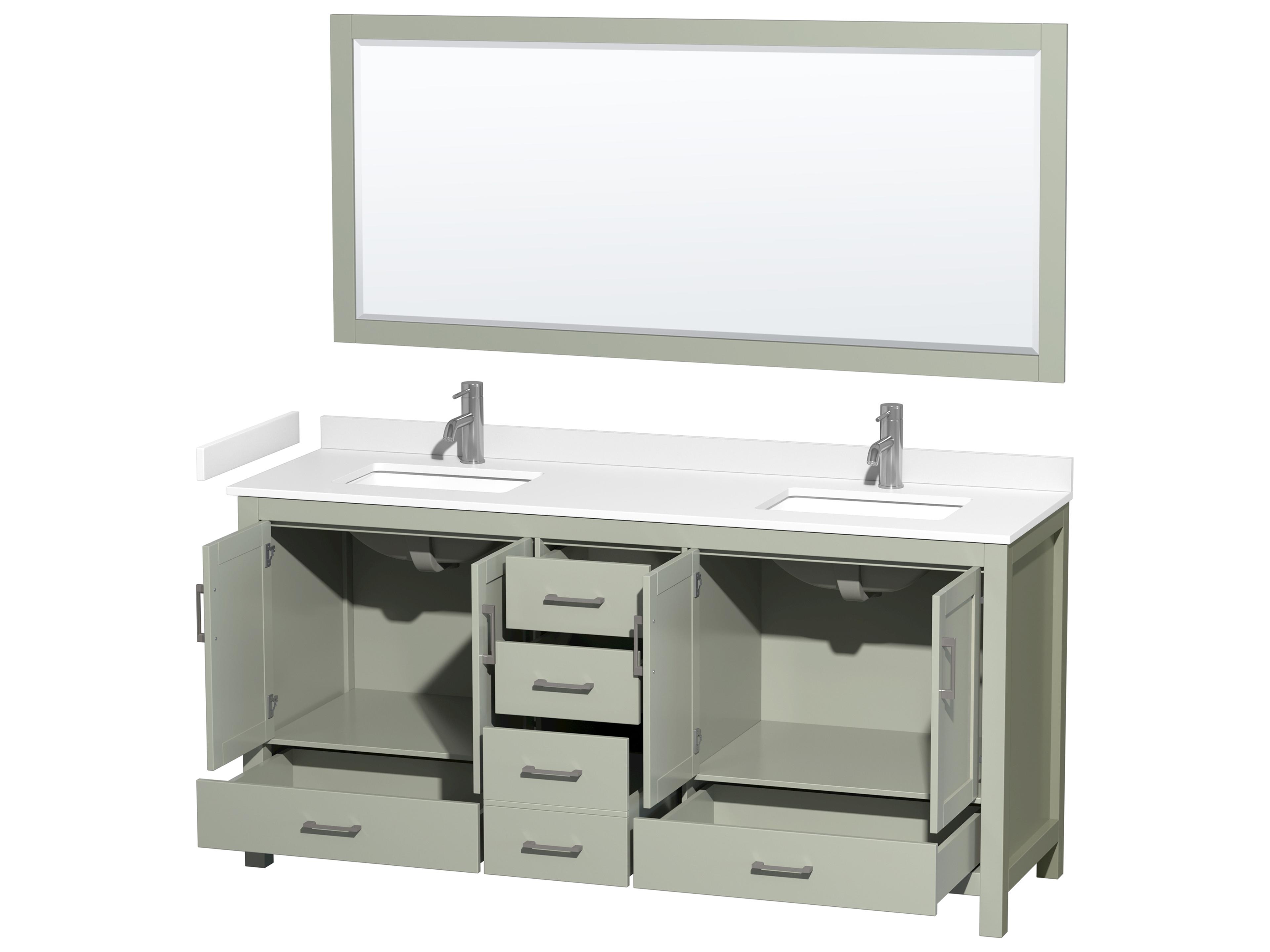 Wyndham Collection Sheffield 72" Light Green Vanity with 70" Mirror