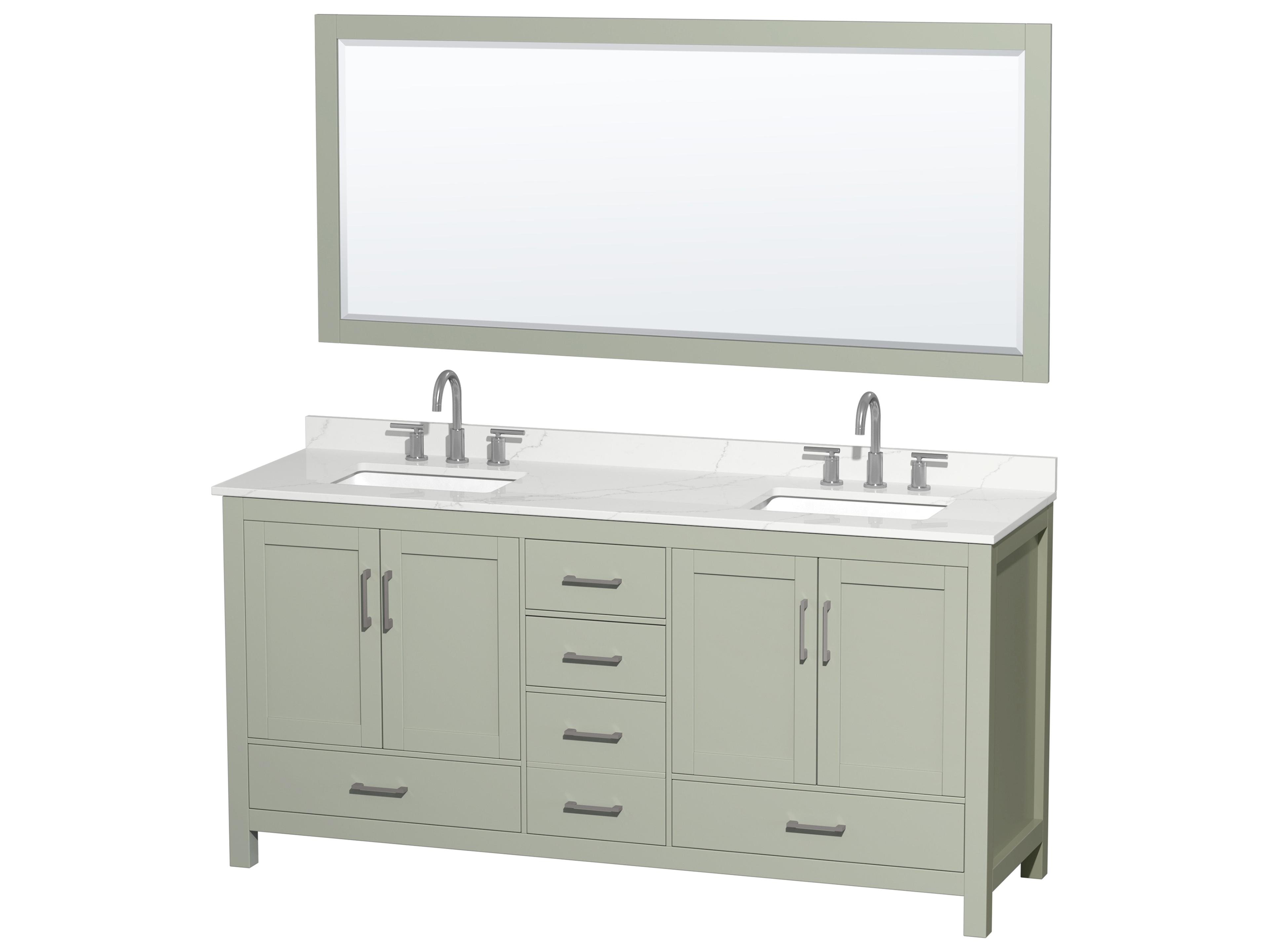 Wyndham Collection Sheffield 72" Light Green Vanity with 70" Mirror