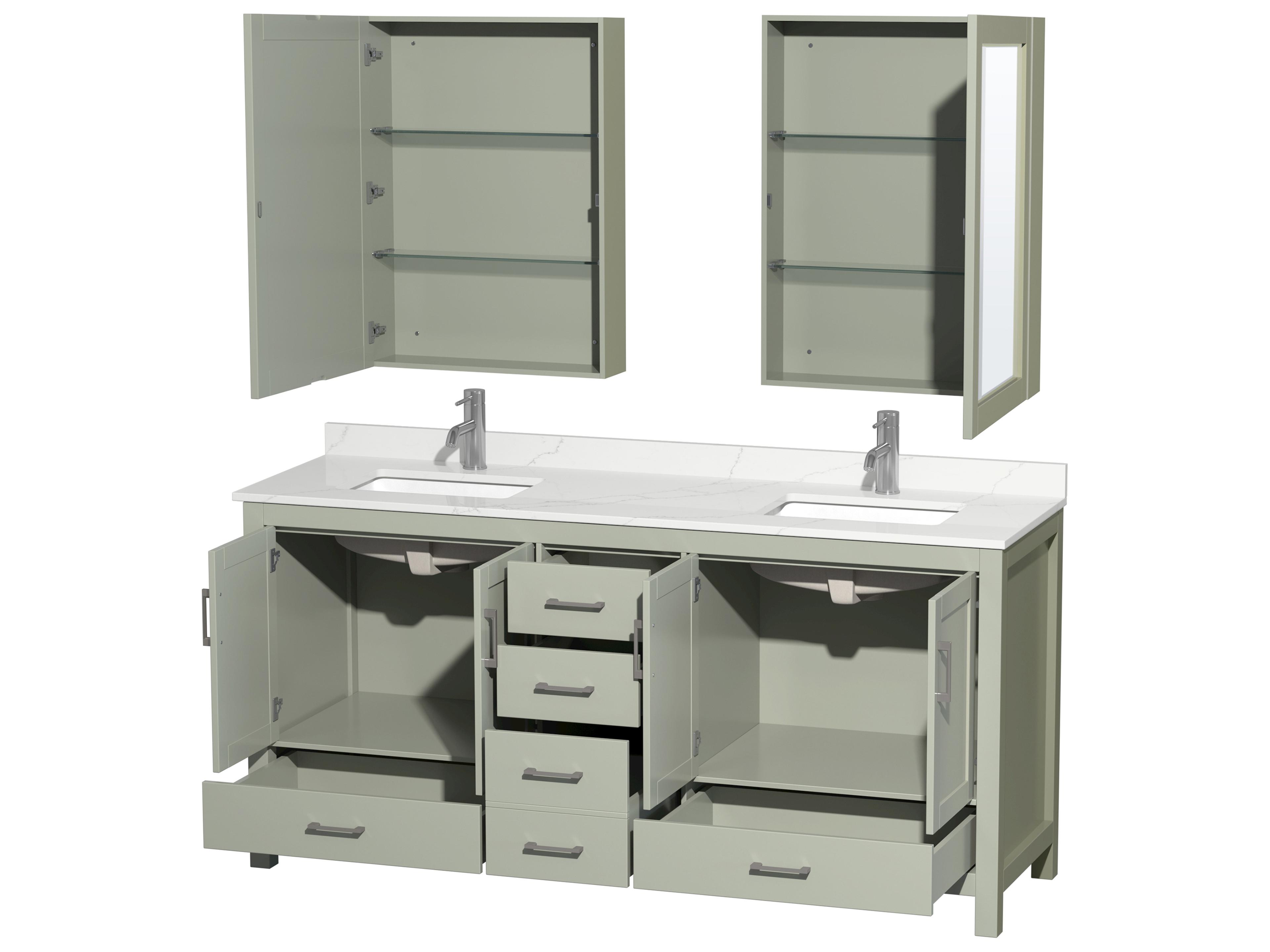 Wyndham Collection Sheffield 72" Light Green Vanity with Medicine Cabinet