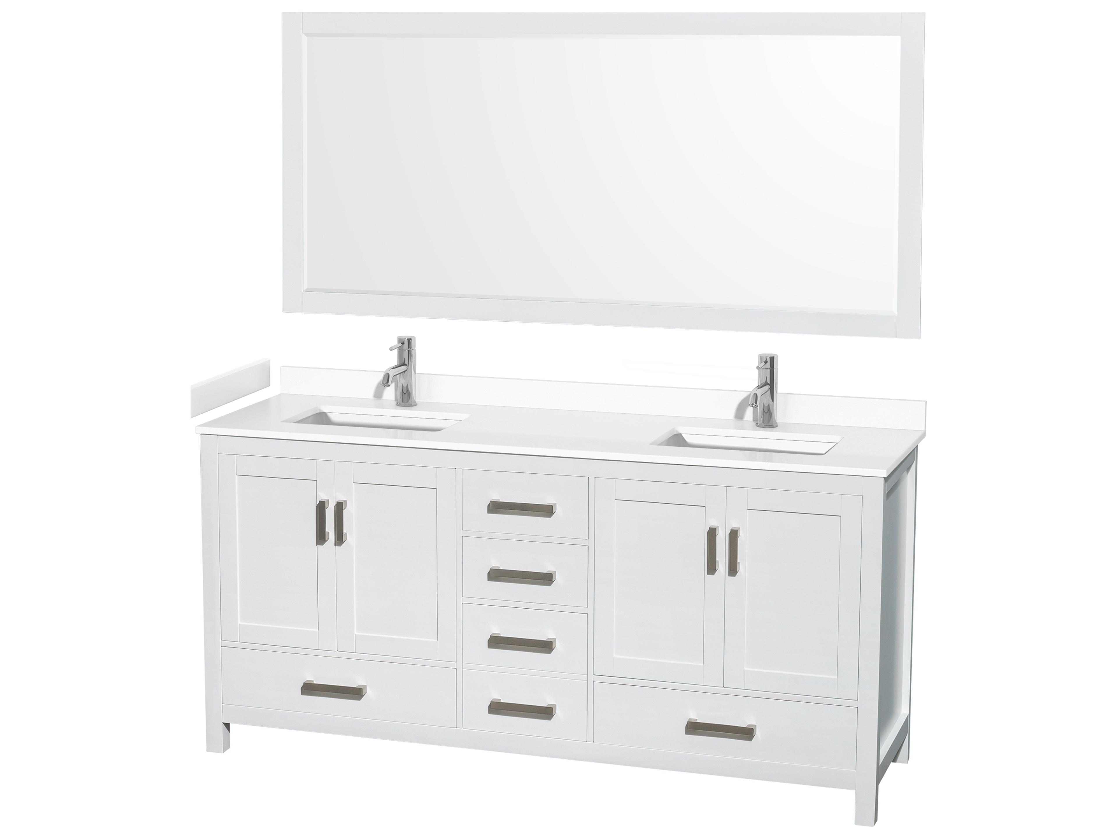 Wyndham Collection Sheffield 72" White Vanity with 70" Mirror