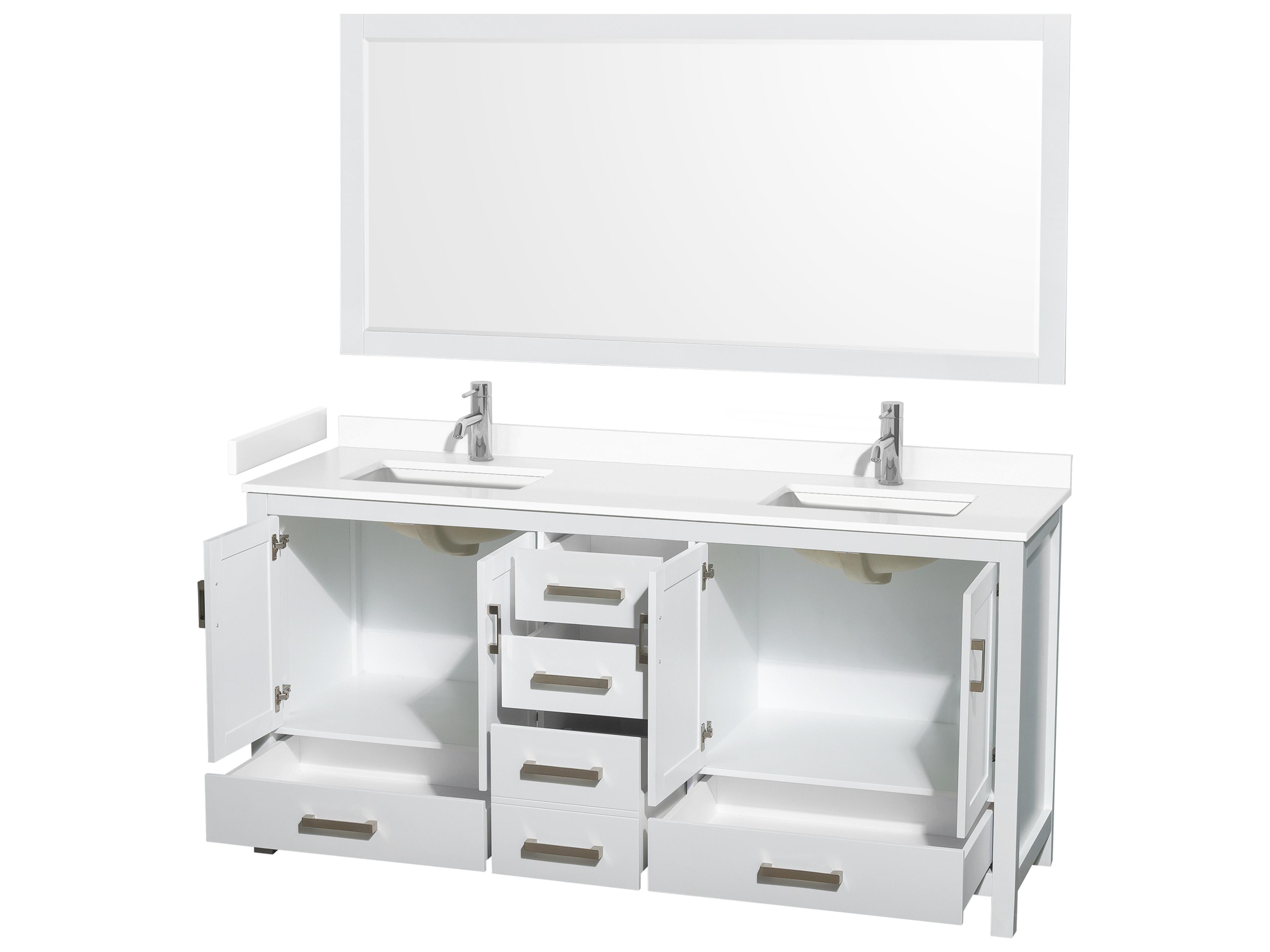 Wyndham Collection Sheffield 72" White Vanity with 70" Mirror