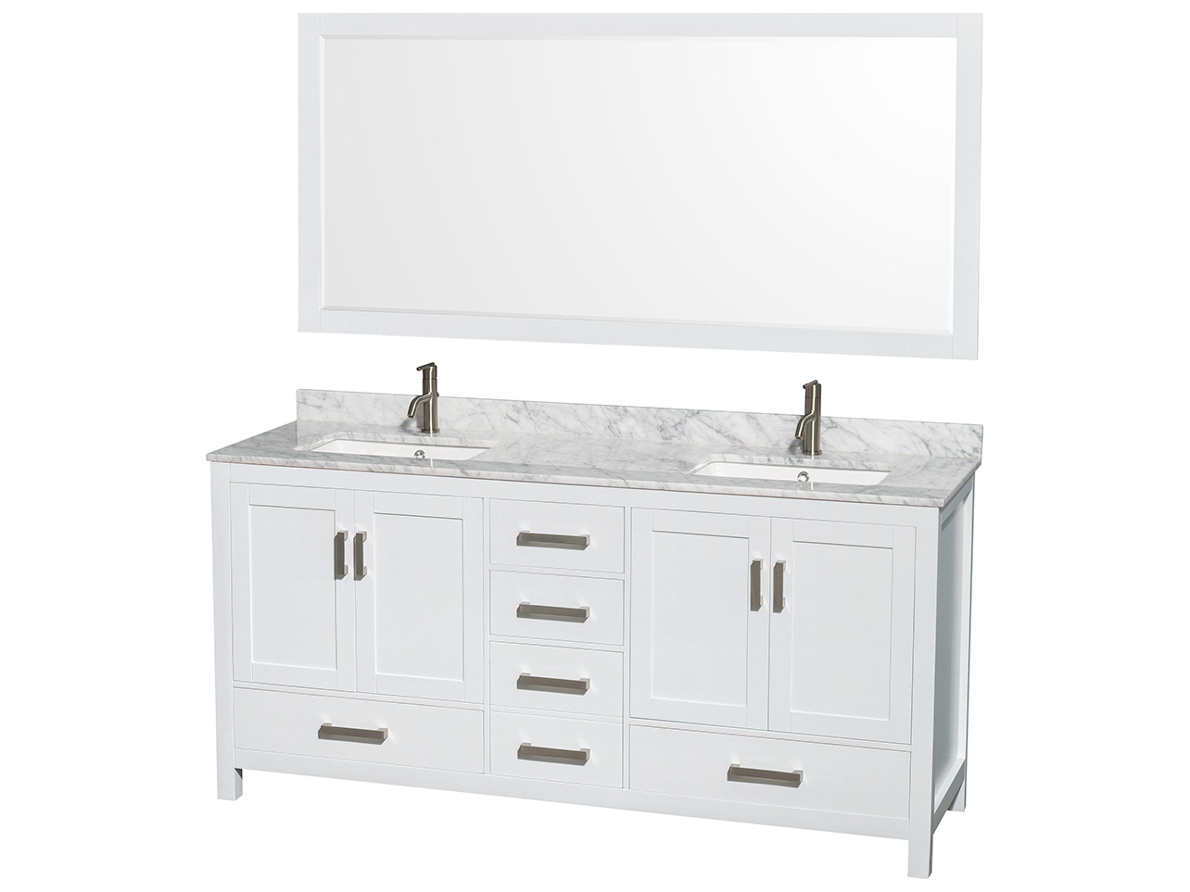 Wyndham Collection Sheffield 72" White Vanity with 70" Mirror