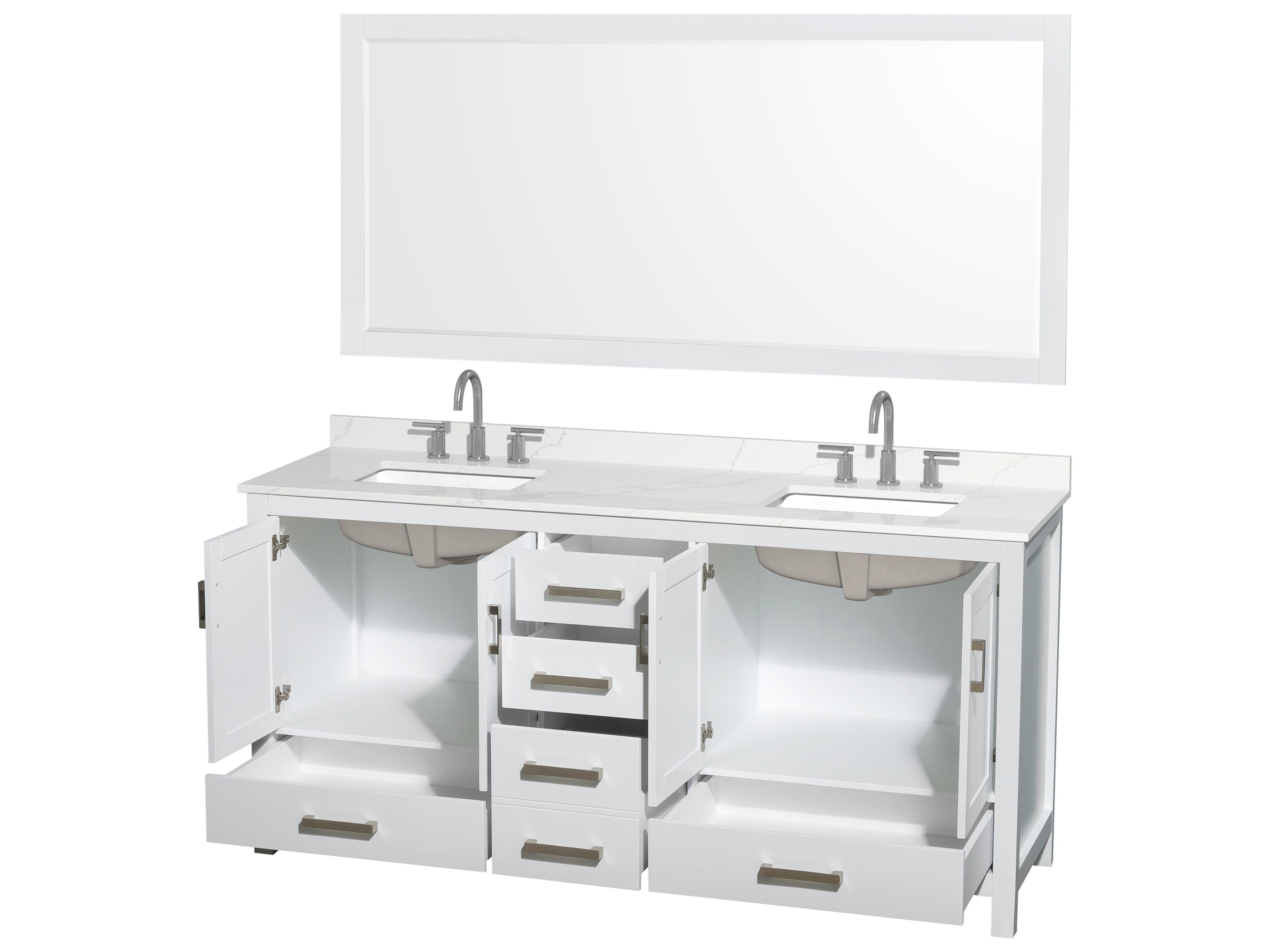Wyndham Collection Sheffield 72" White Vanity with 70" Mirror