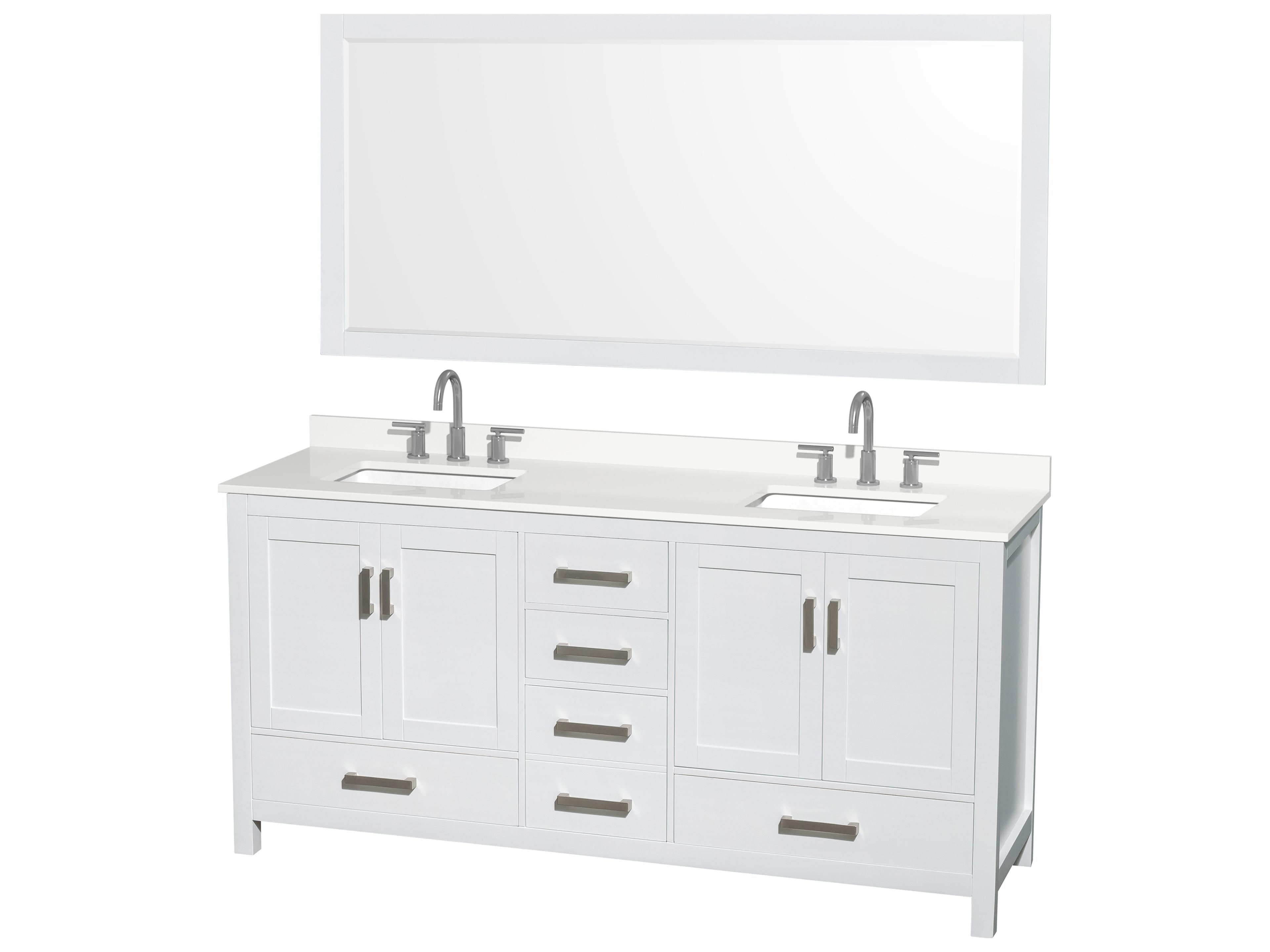 Wyndham Collection Sheffield 72" White Vanity with 70" Mirror