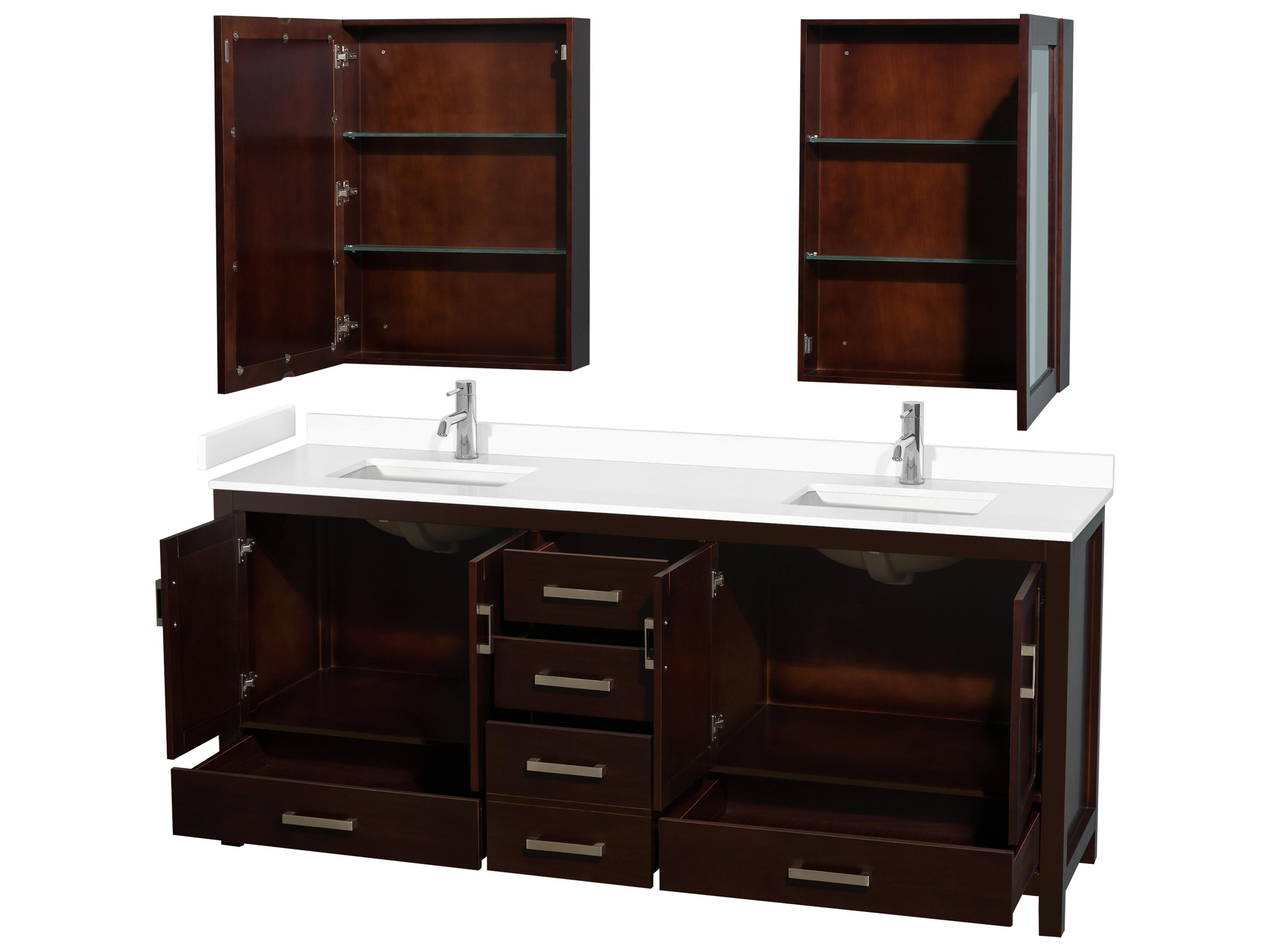 Wyndham Collection Sheffield 80" Espresso Vanity with Medicine Cabinet