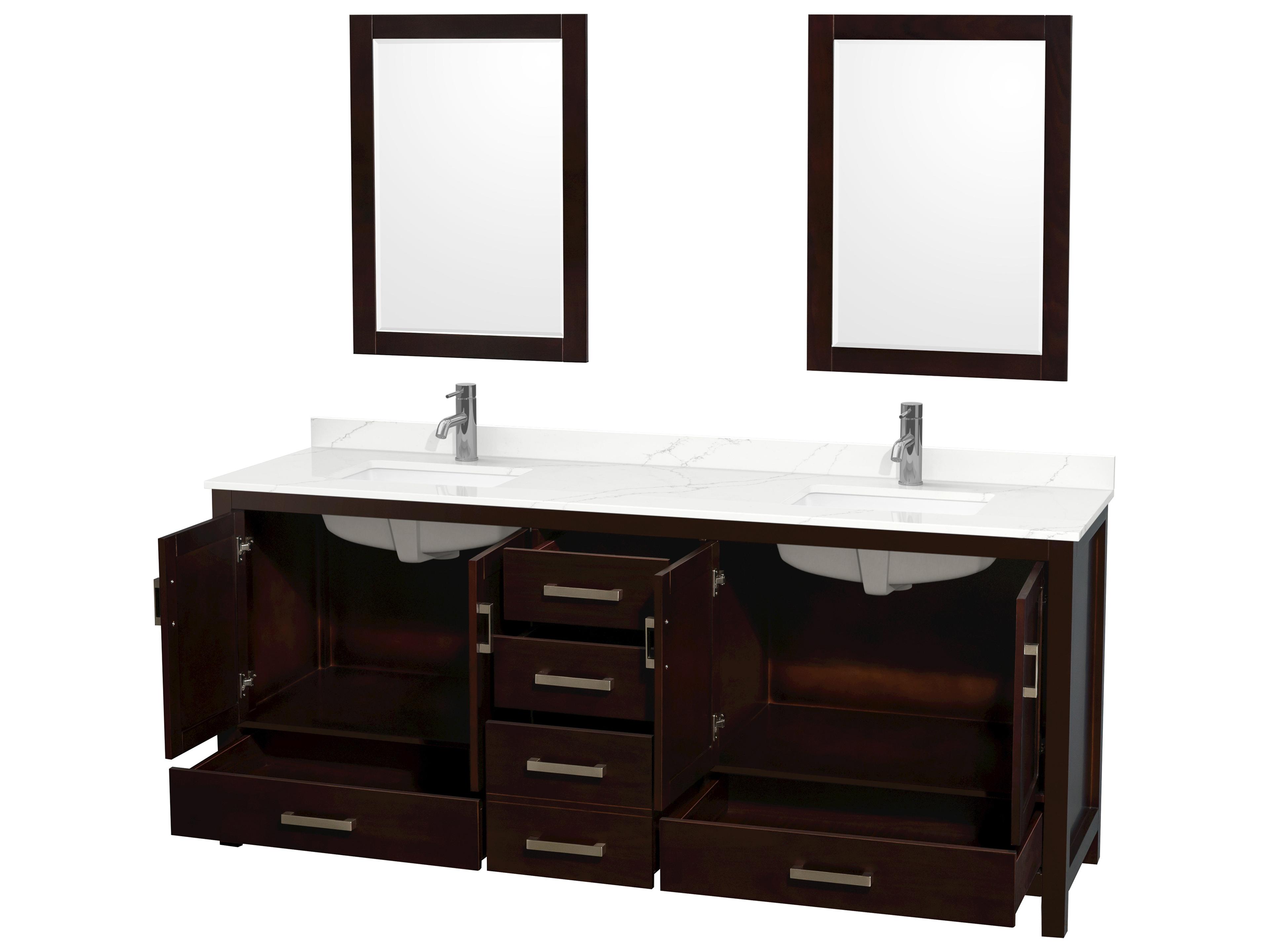 Wyndham Collection Sheffield 80" Espresso Vanity with 24" Mirror