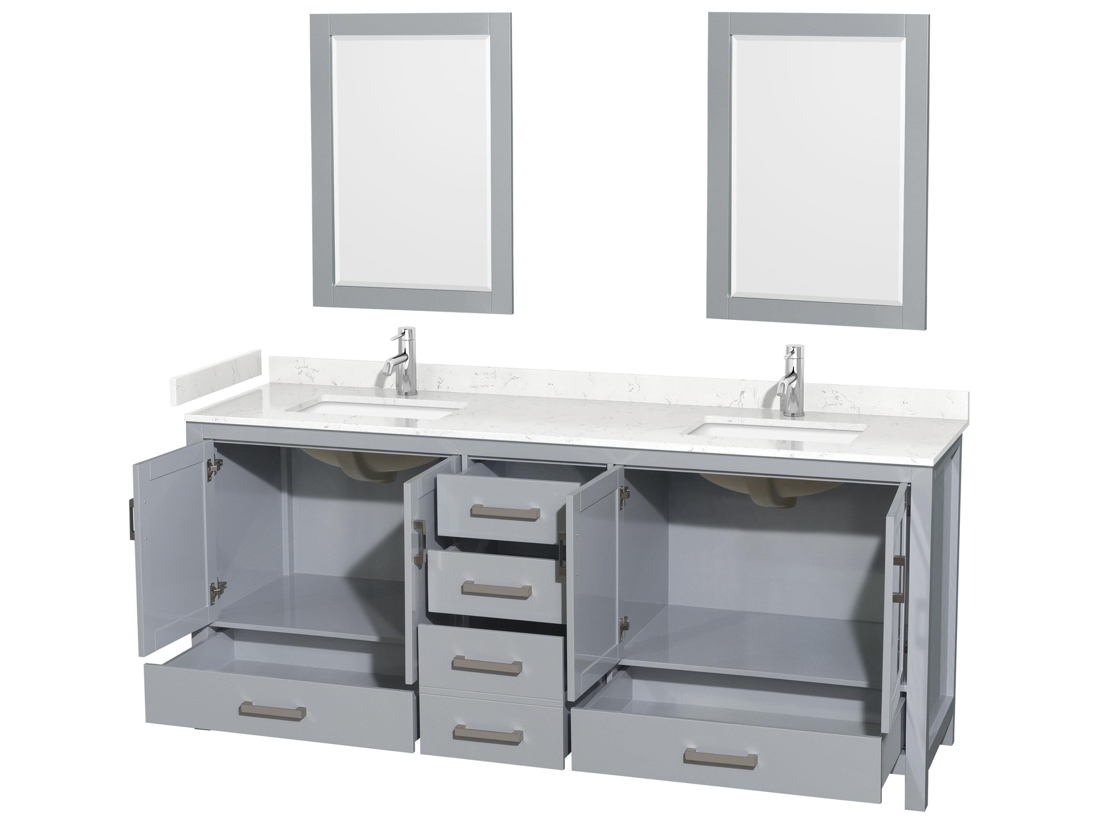 Wyndham Collection Sheffield 80" Gray Vanity with 24" Mirror