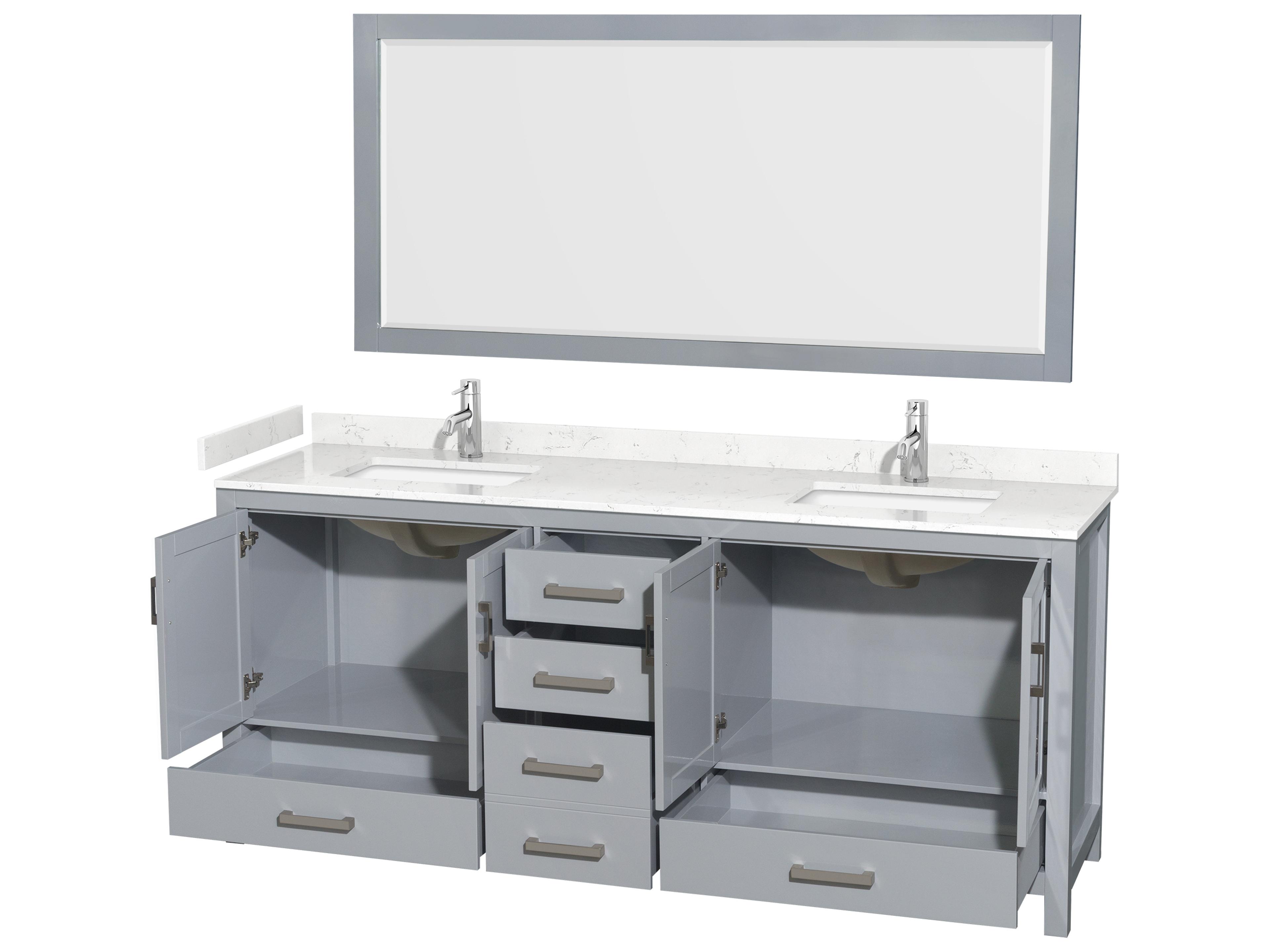 Wyndham Collection Sheffield 80" Gray Vanity with 70" Mirror