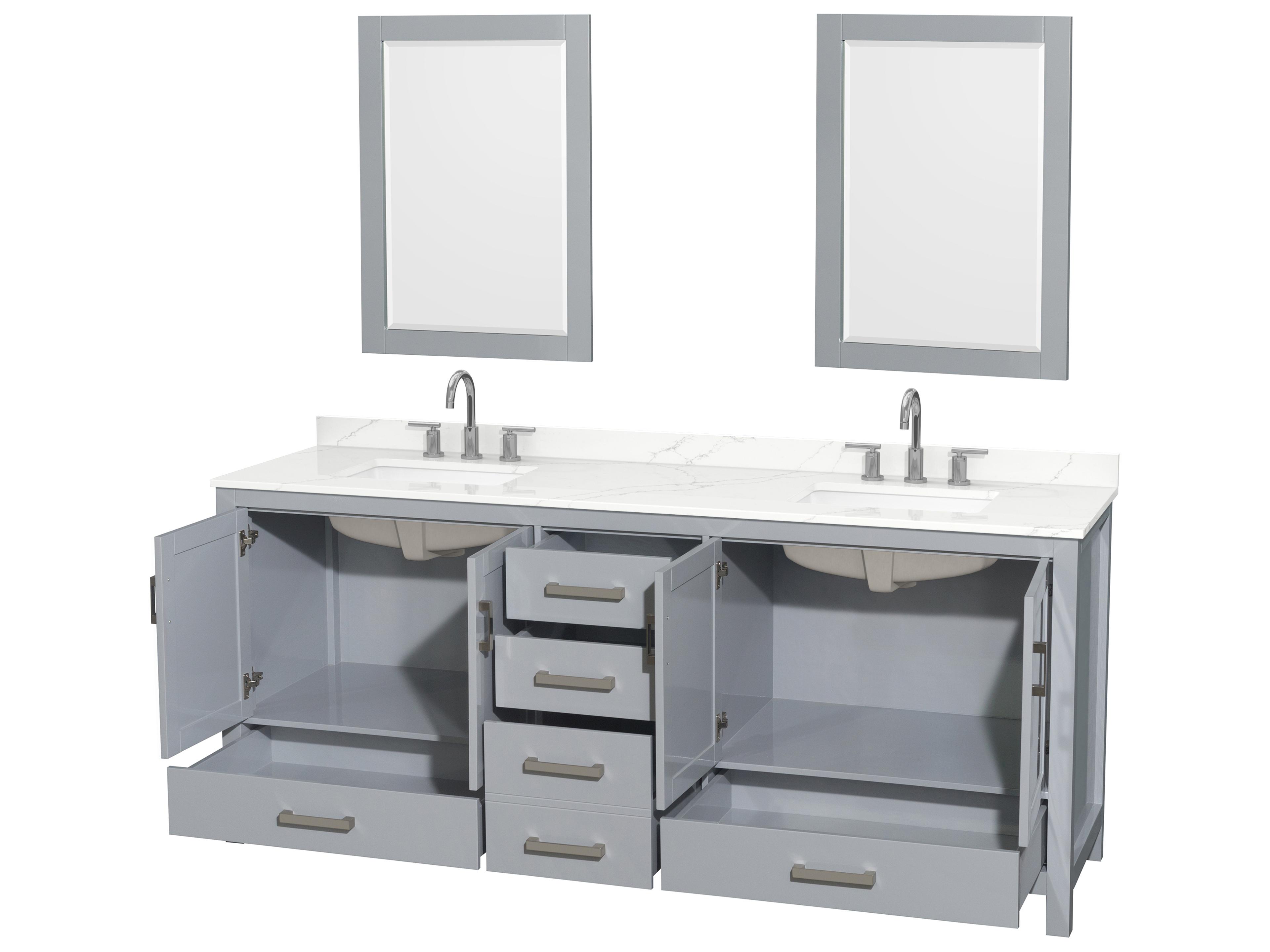 Wyndham Collection Sheffield 80" Gray Vanity with 24" Mirror