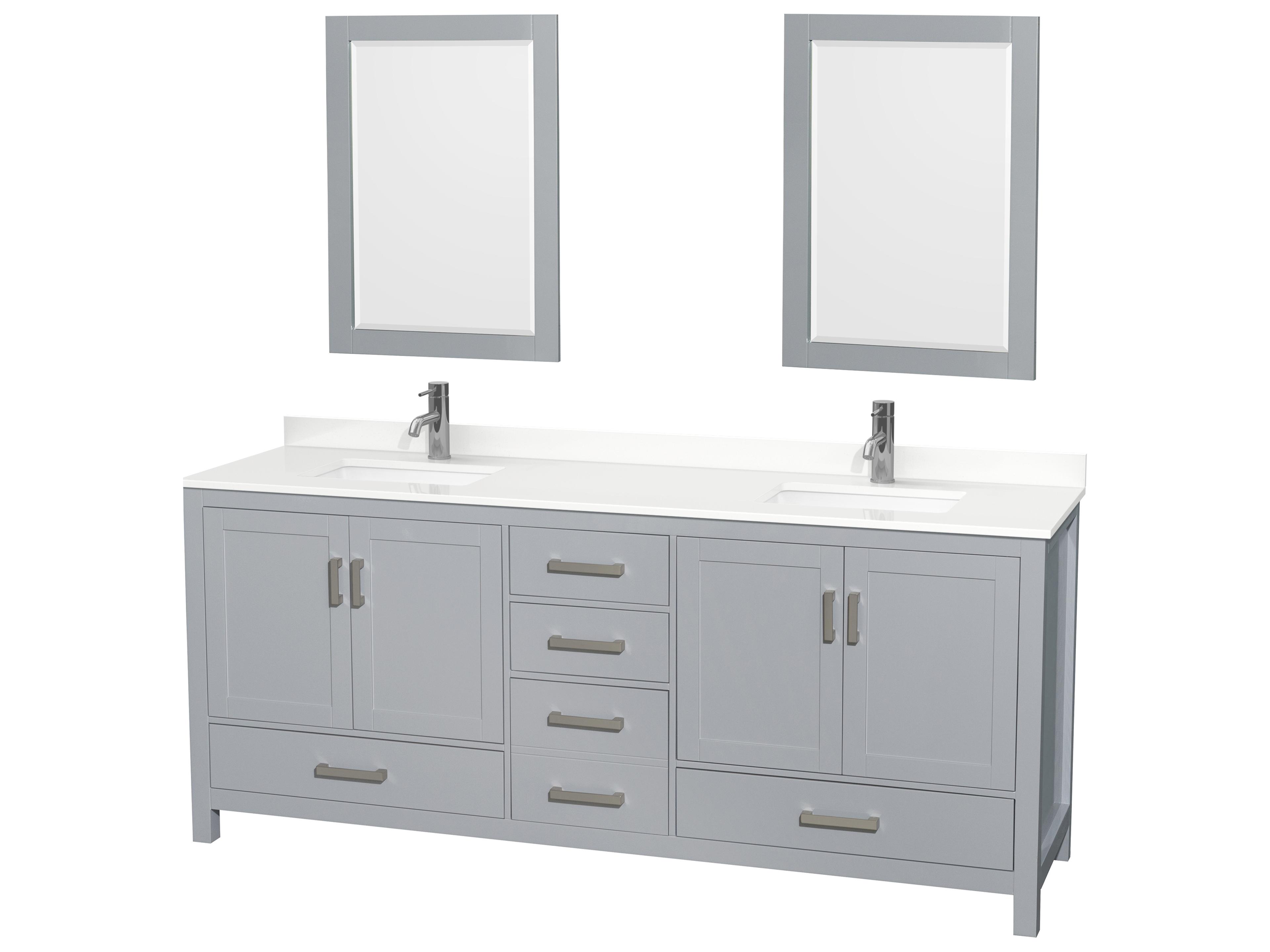 Wyndham Collection Sheffield 80" Gray Vanity with 24" Mirror