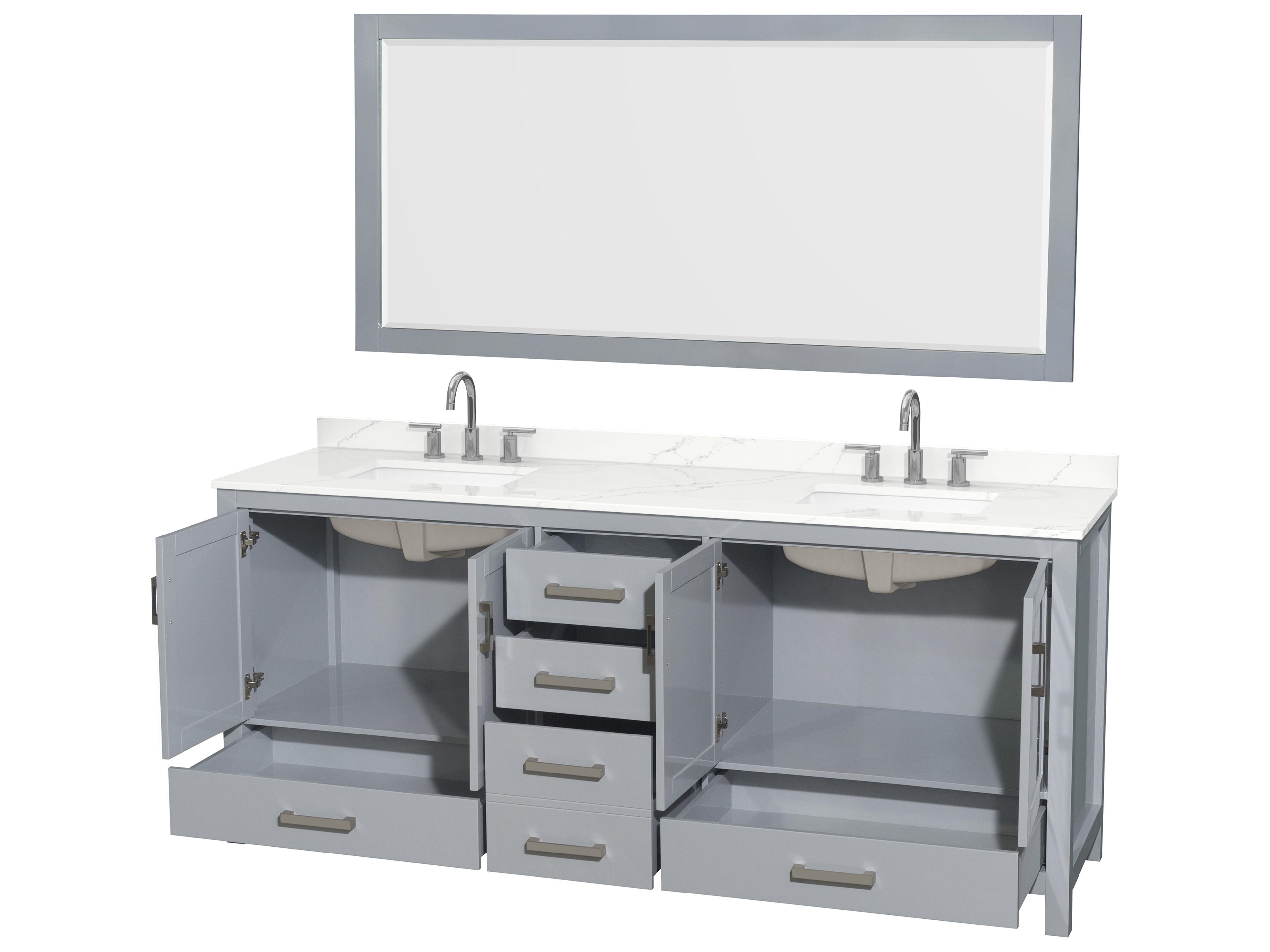 Wyndham Collection Sheffield 80" Gray Vanity with 70" Mirror