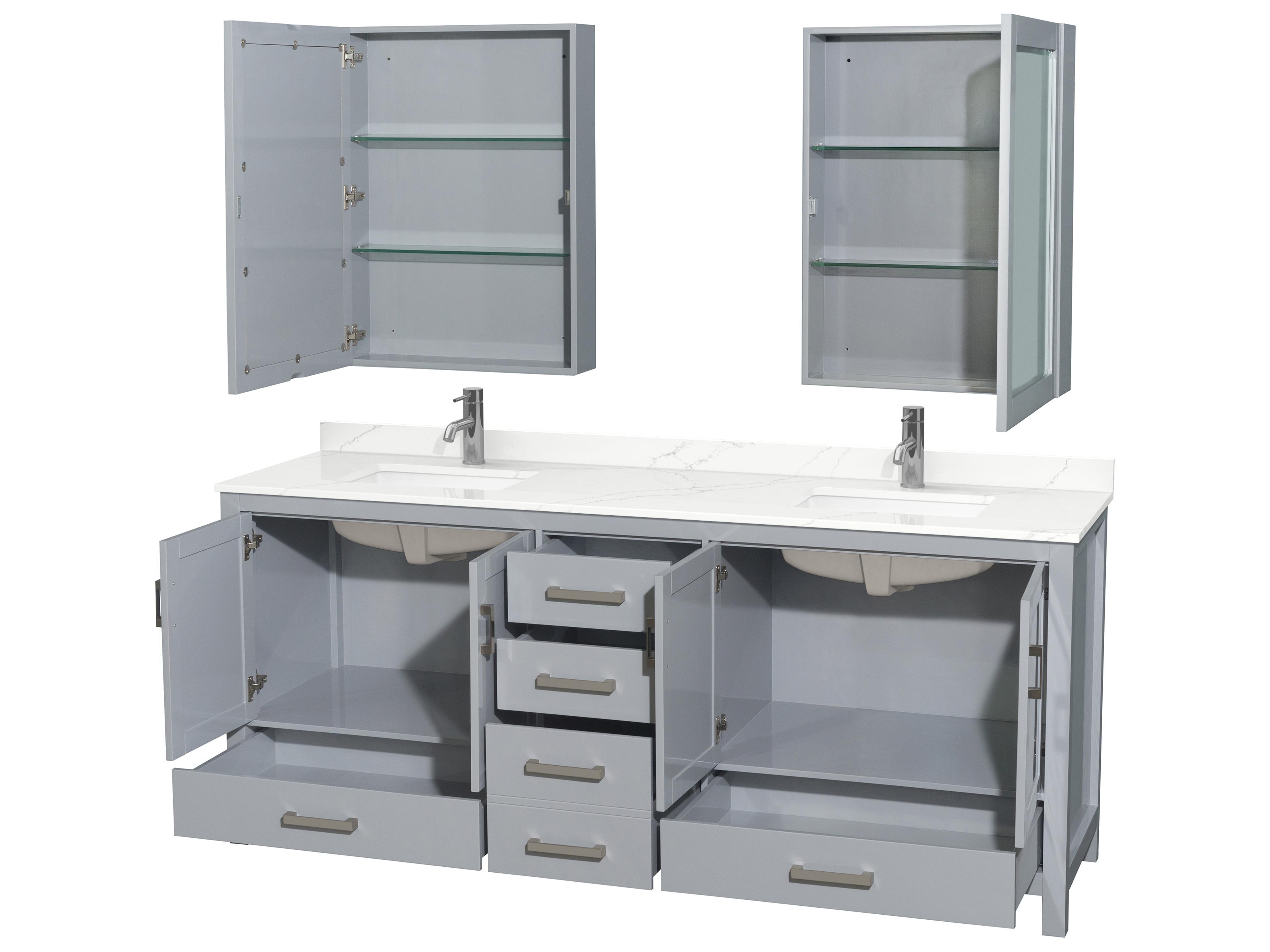 Wyndham Collection Sheffield 80" Gray Vanity with Medicine Cabinet