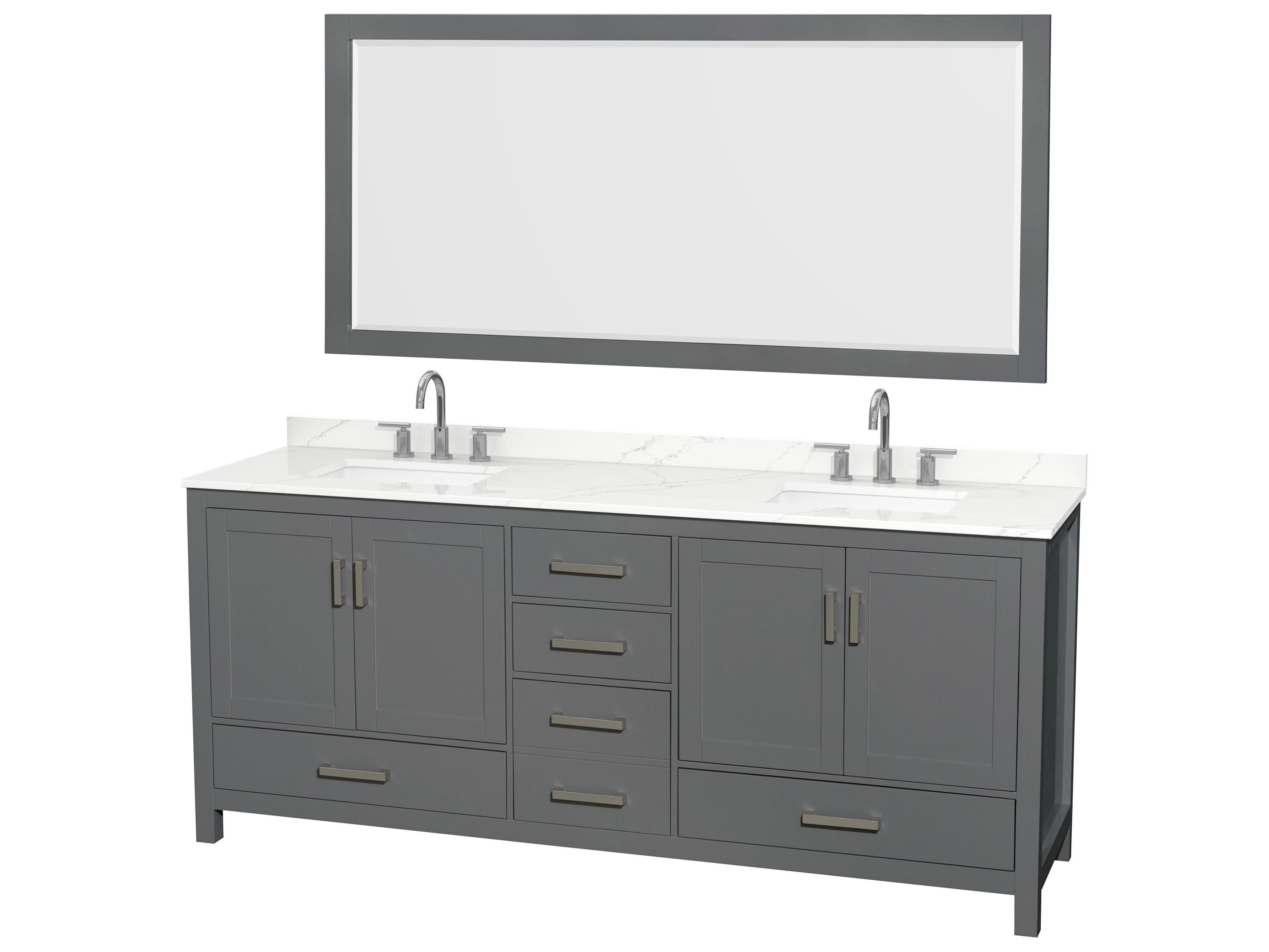 Wyndham Collection Sheffield 80" Dark Gray Vanity with 70" Mirror