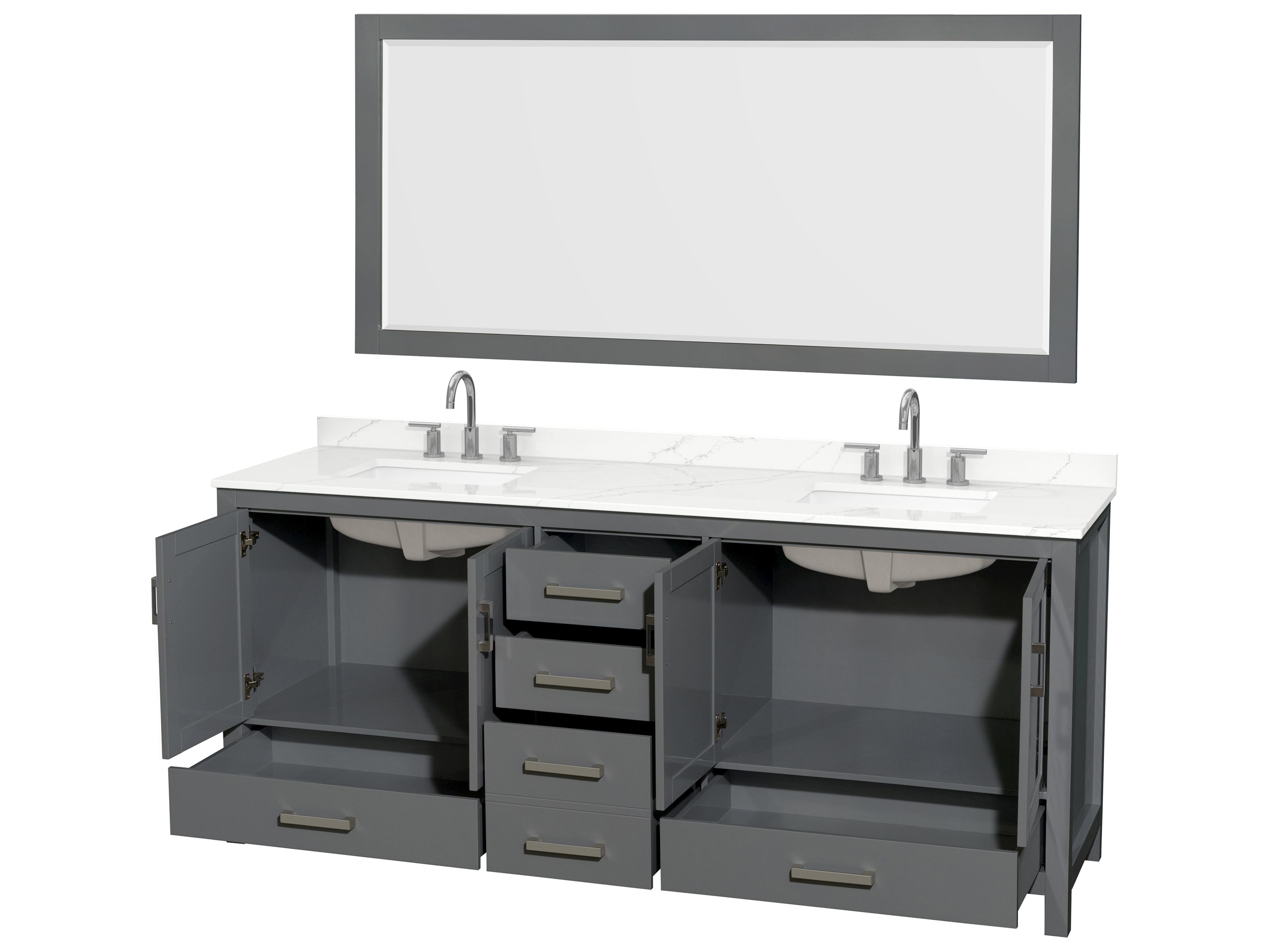 Wyndham Collection Sheffield 80" Dark Gray Vanity with 70" Mirror