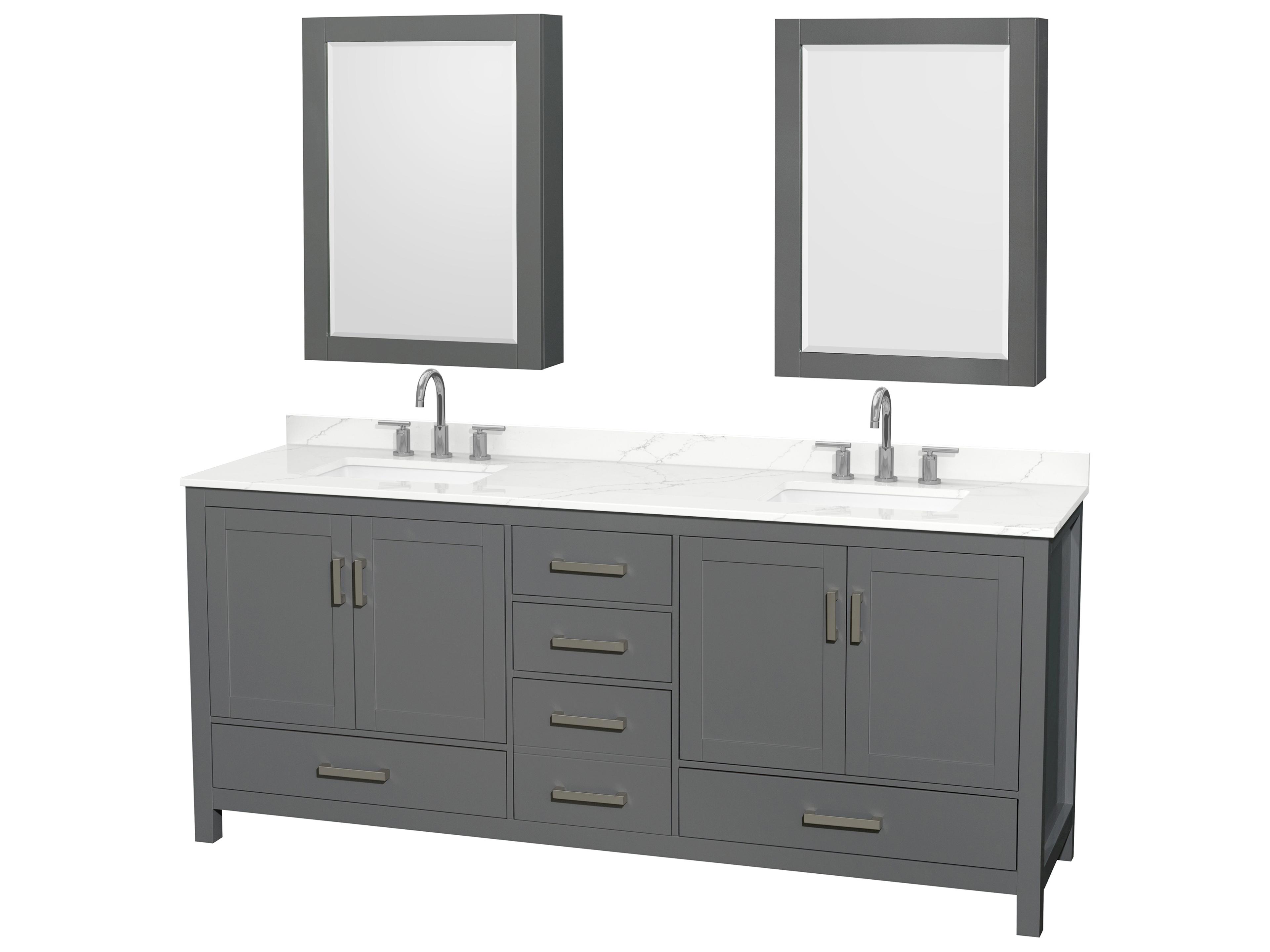 Wyndham Collection Sheffield 80" Dark Gray Vanity with Medicine Cabinet
