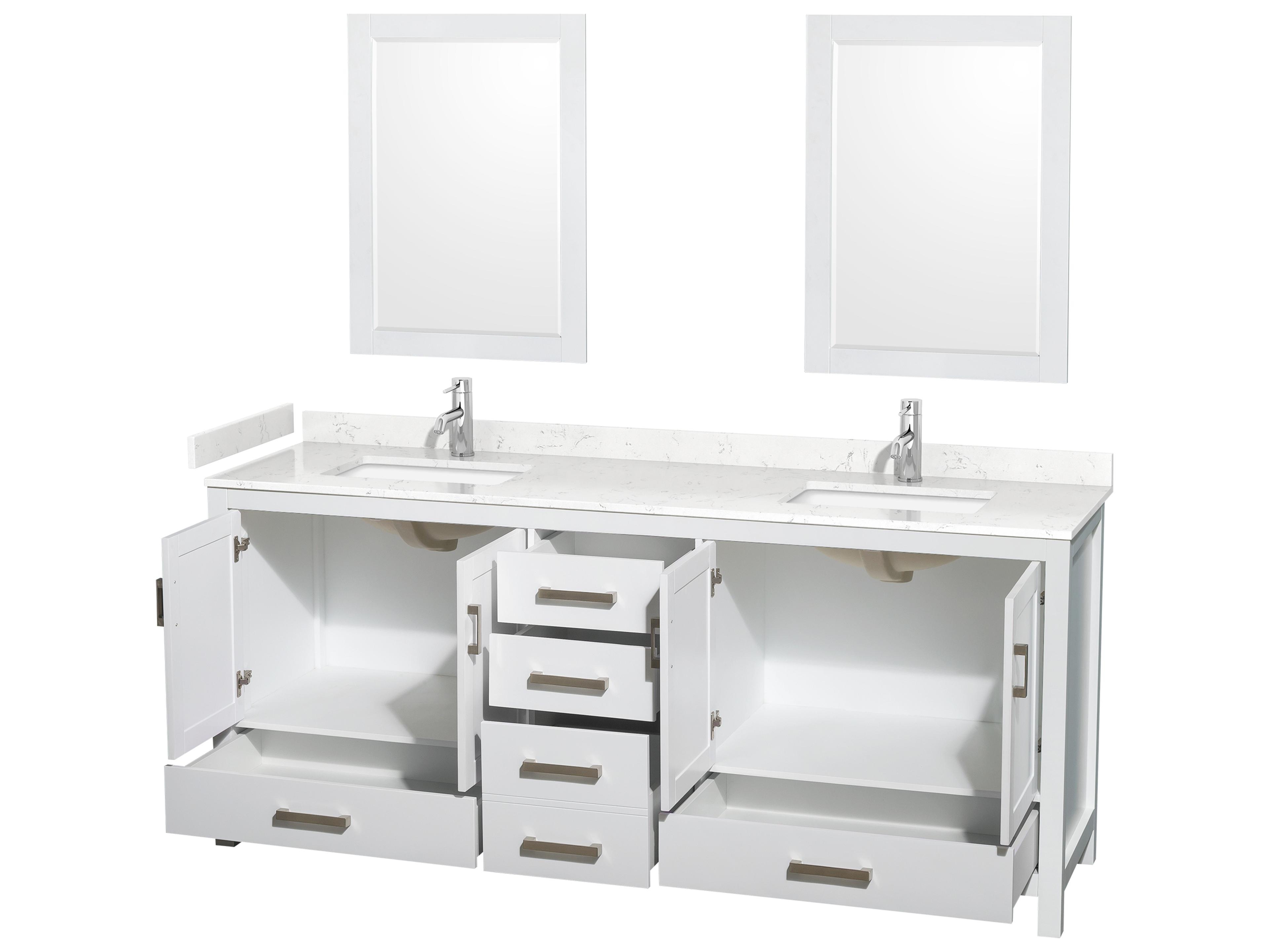 Wyndham Collection Sheffield 80" White Vanity with 24" Mirror
