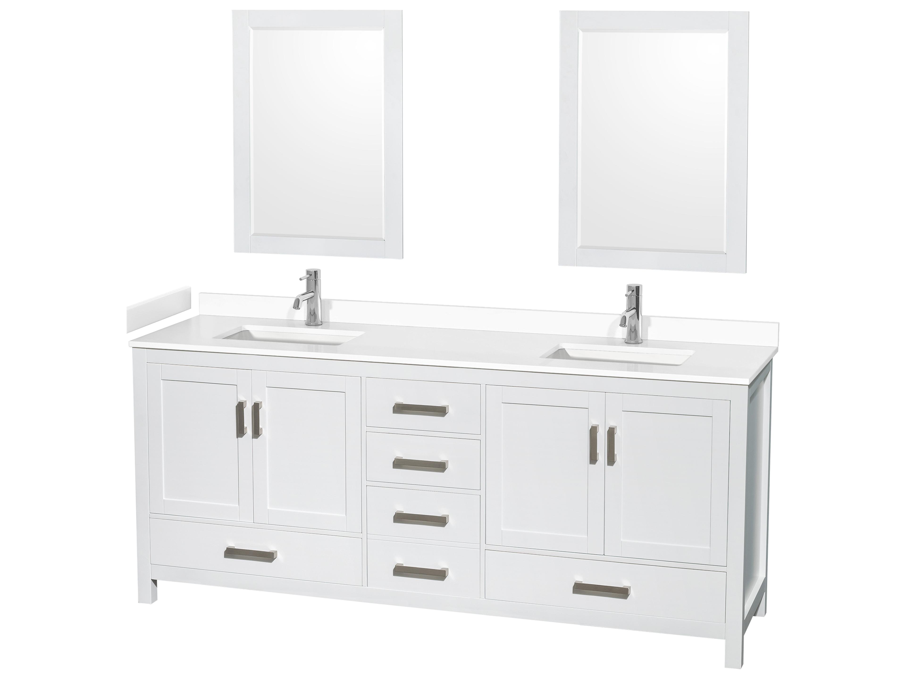 Wyndham Collection Sheffield 80" White Vanity with 24" Mirror