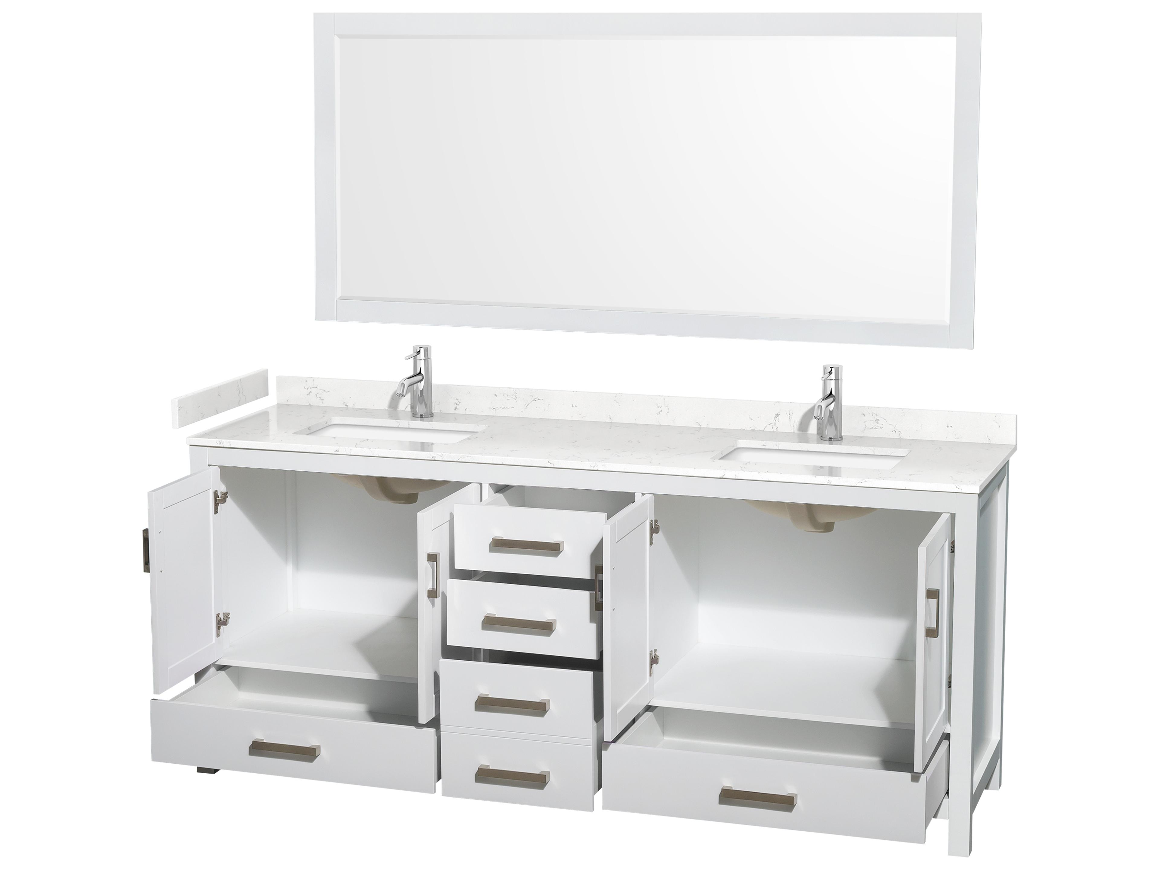 Wyndham Collection Sheffield 80" White Vanity with 70" Mirror