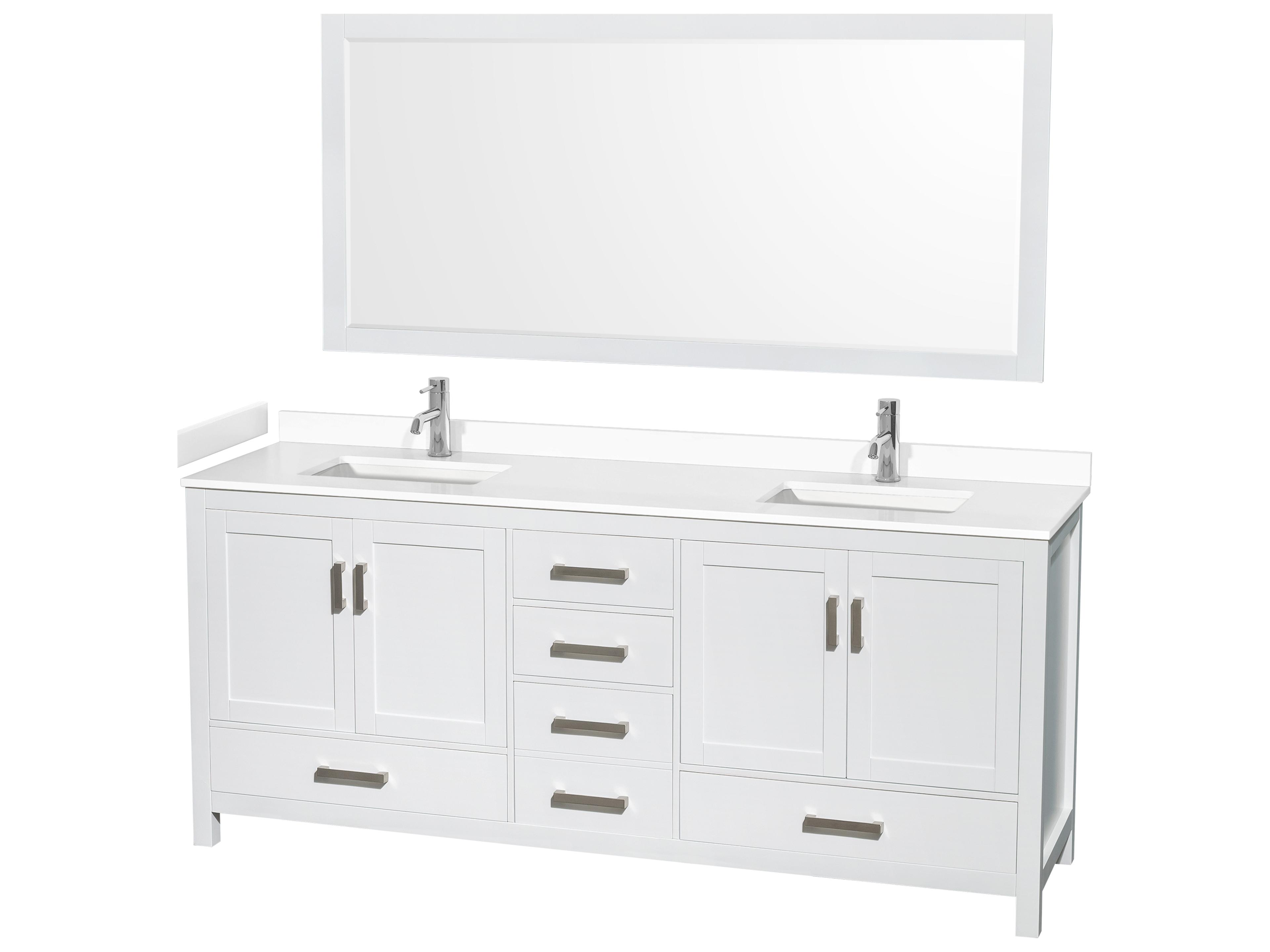 Wyndham Collection Sheffield 80" White Vanity with 70" Mirror