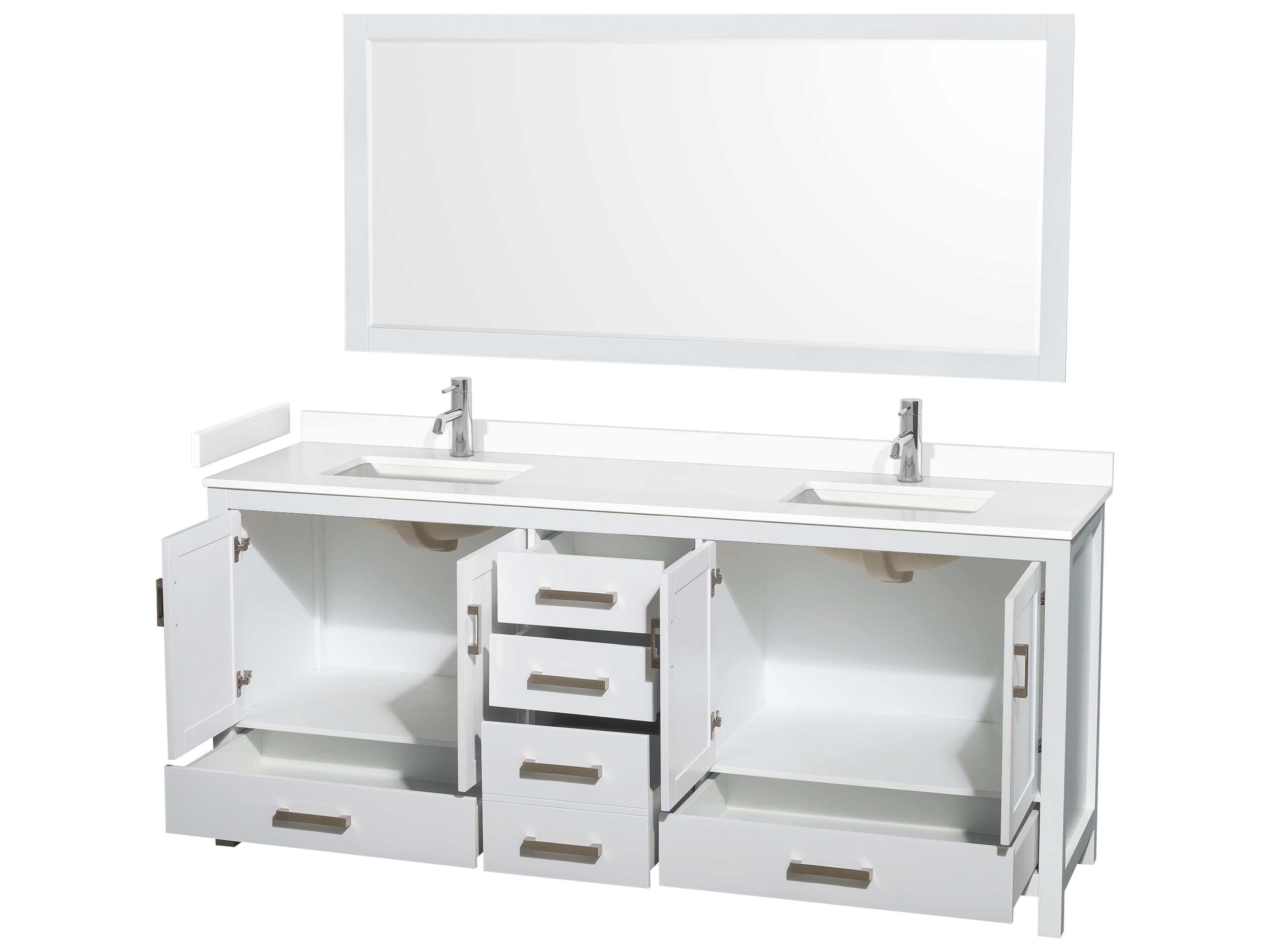 Wyndham Collection Sheffield 80" White Vanity with 70" Mirror