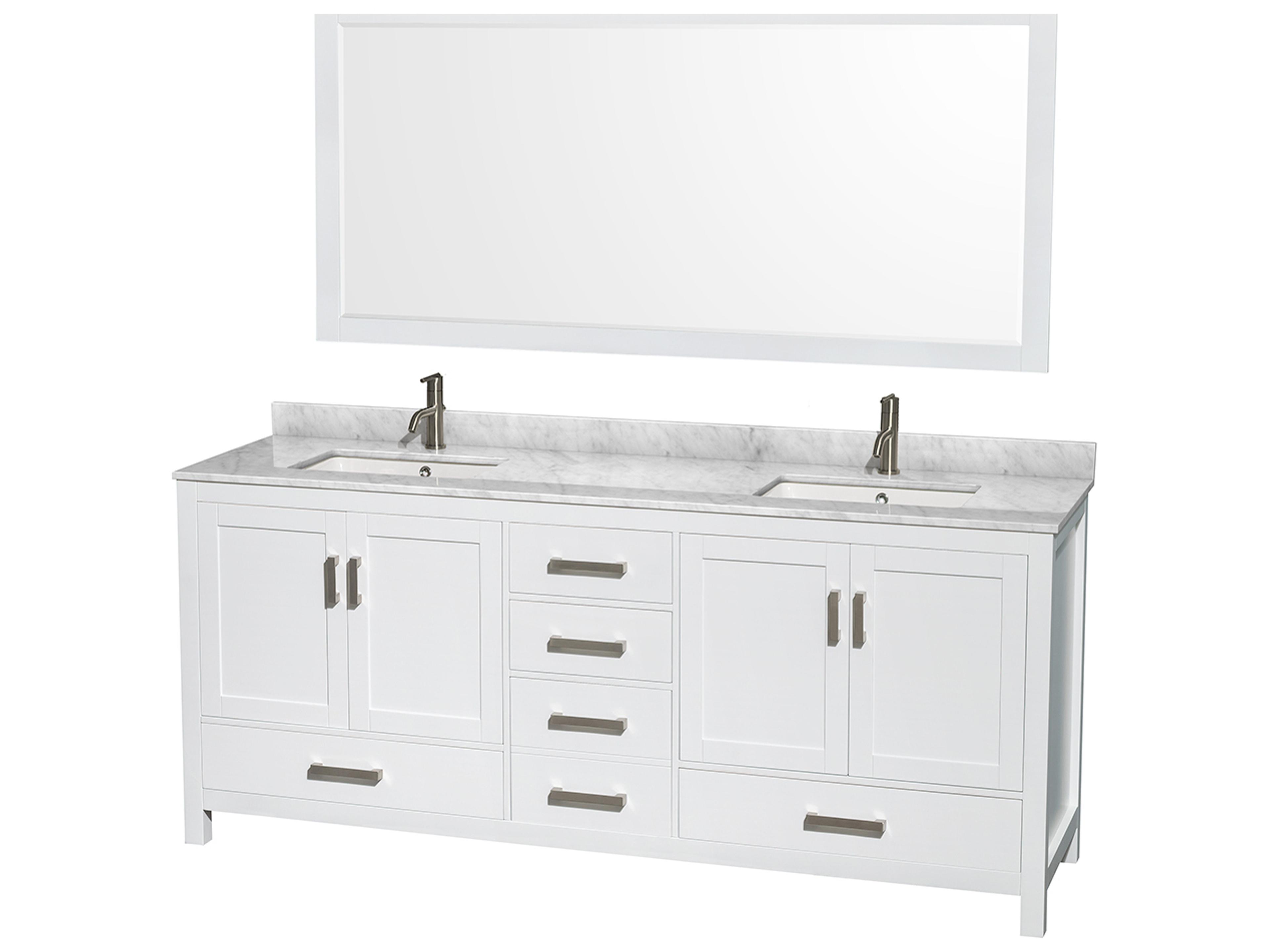 Wyndham Collection Sheffield 80" White Vanity with 70" Mirror