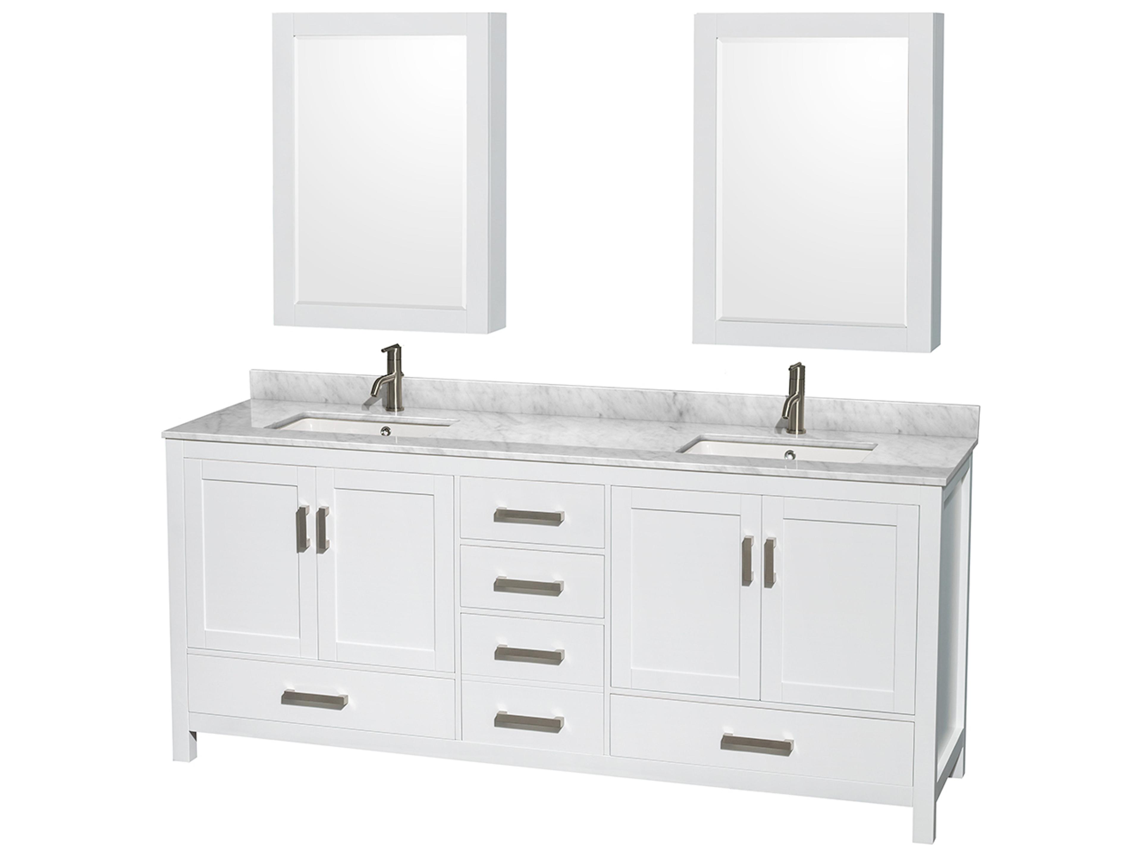 Wyndham Collection Sheffield 80" White Vanity with Medicine Cabinet