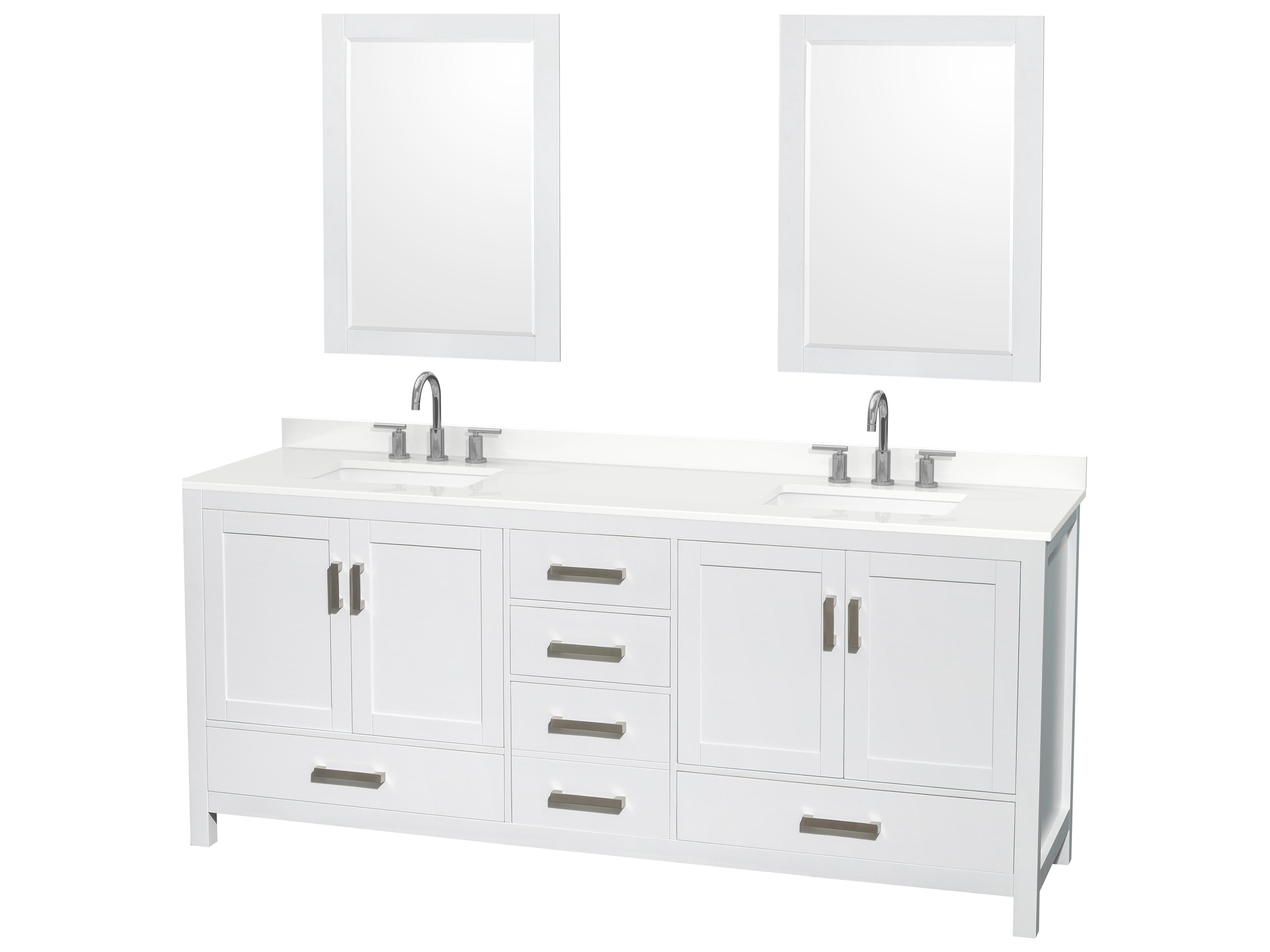 Wyndham Collection Sheffield 80" White Vanity with 24" Mirror