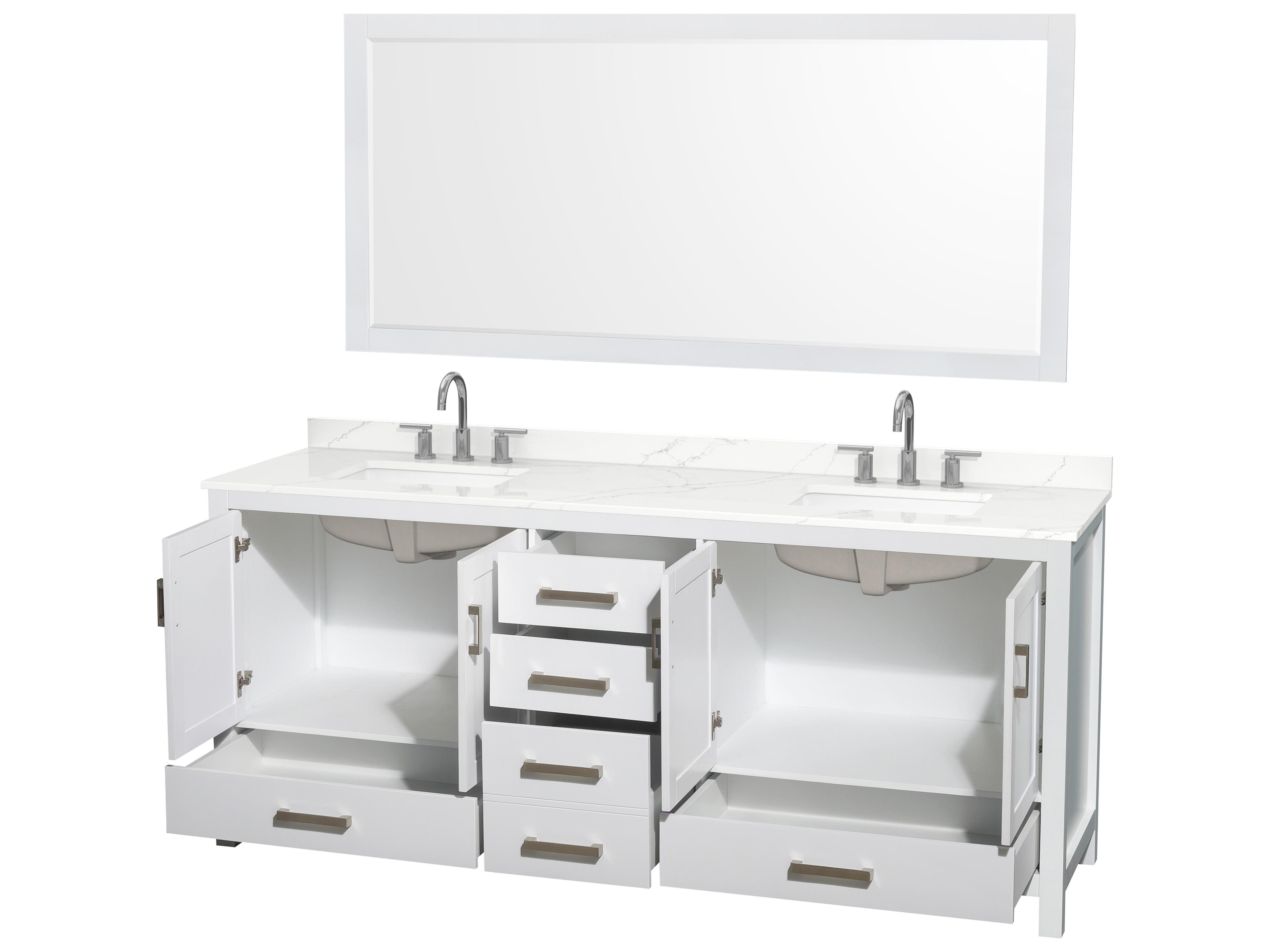 Wyndham Collection Sheffield 80" White Vanity with 70" Mirror