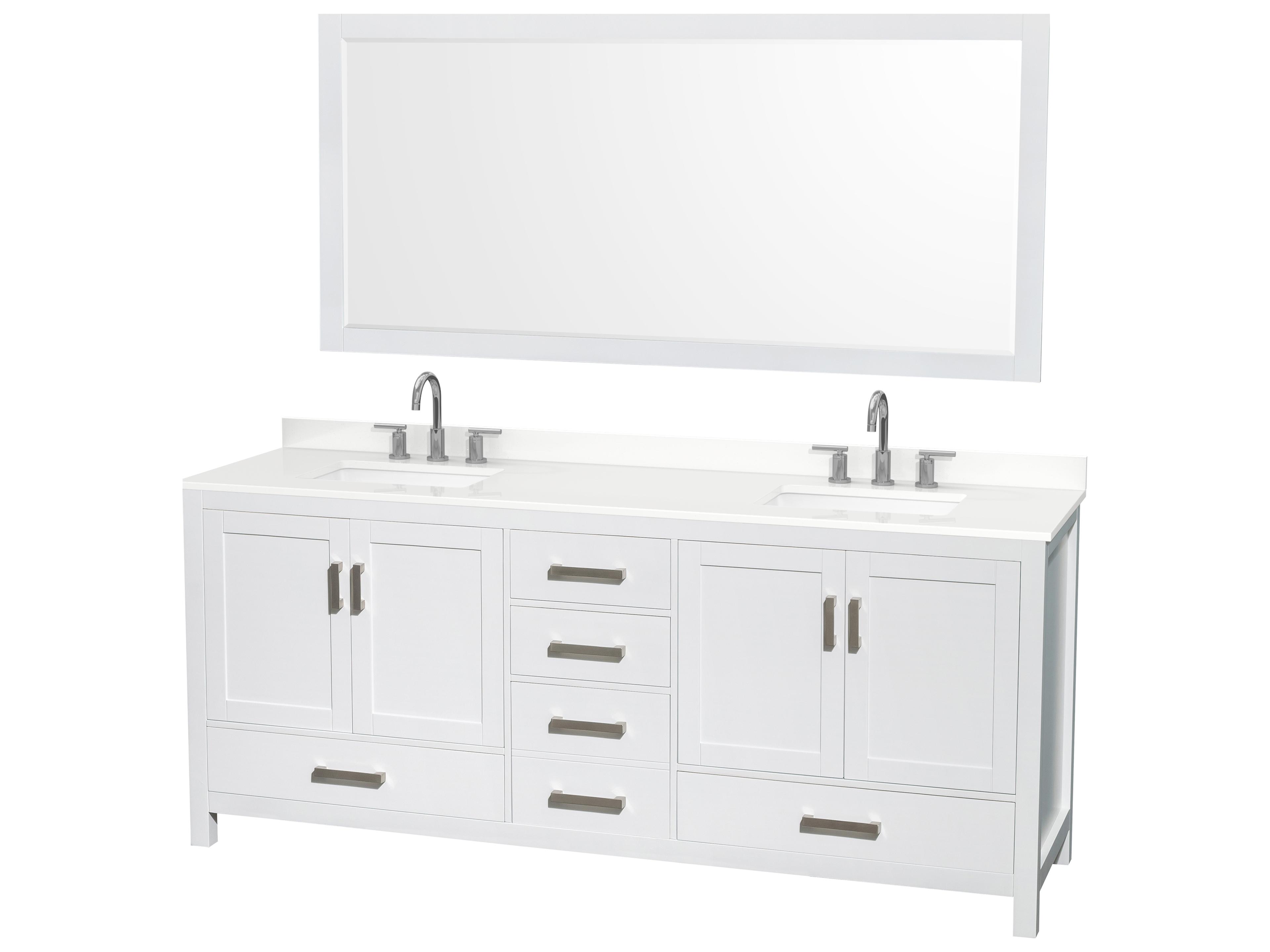 Wyndham Collection Sheffield 80" White Vanity with 70" Mirror