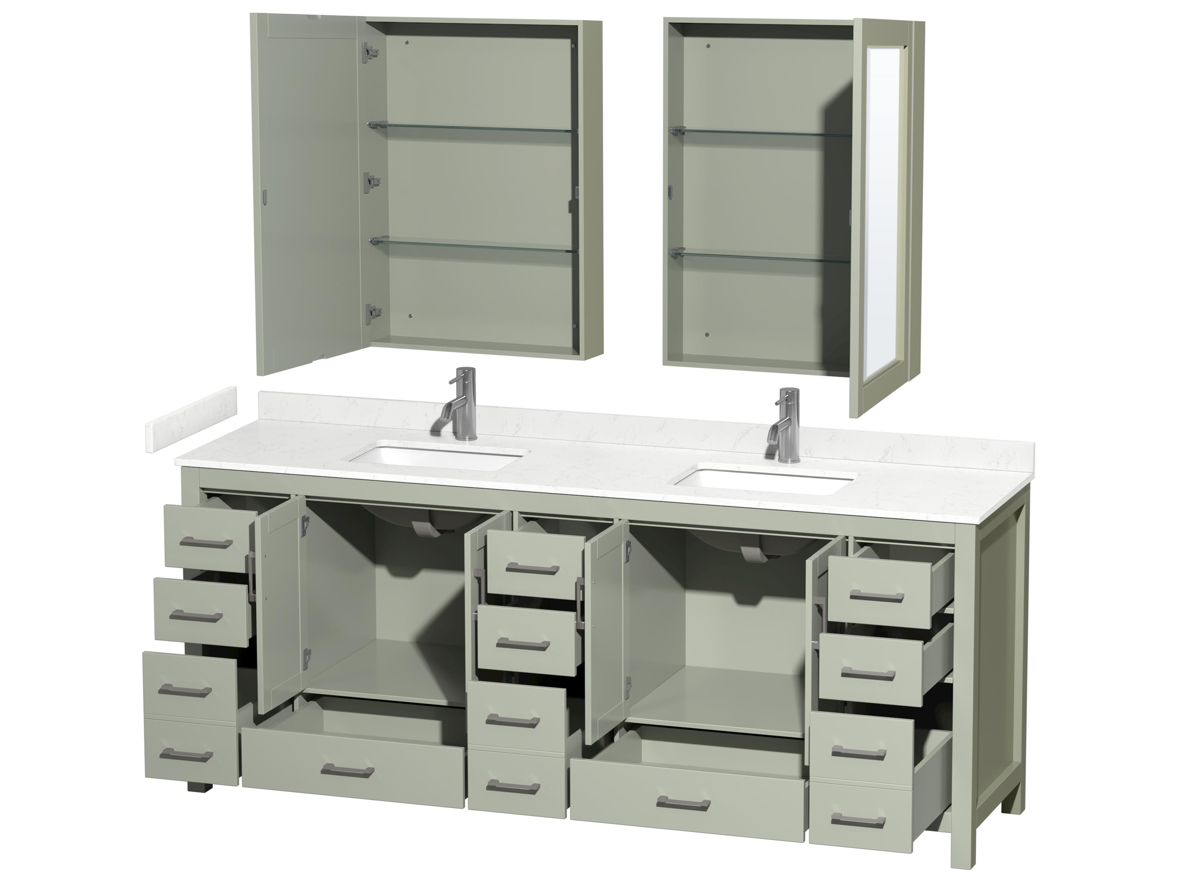 Wyndham Collection Sheffield 84" Light Green Vanity with Medicine Cabinet