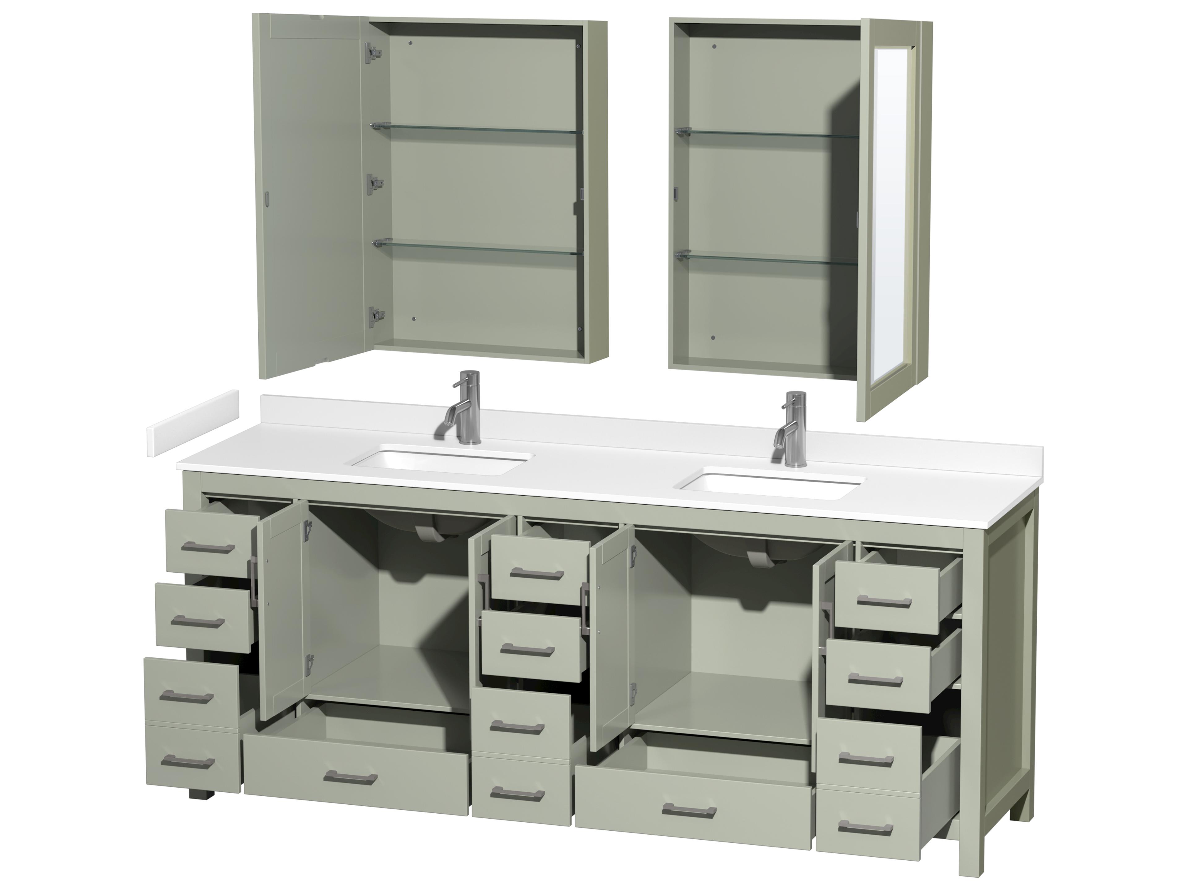 Wyndham Collection Sheffield 84" Light Green Vanity with Medicine Cabinet