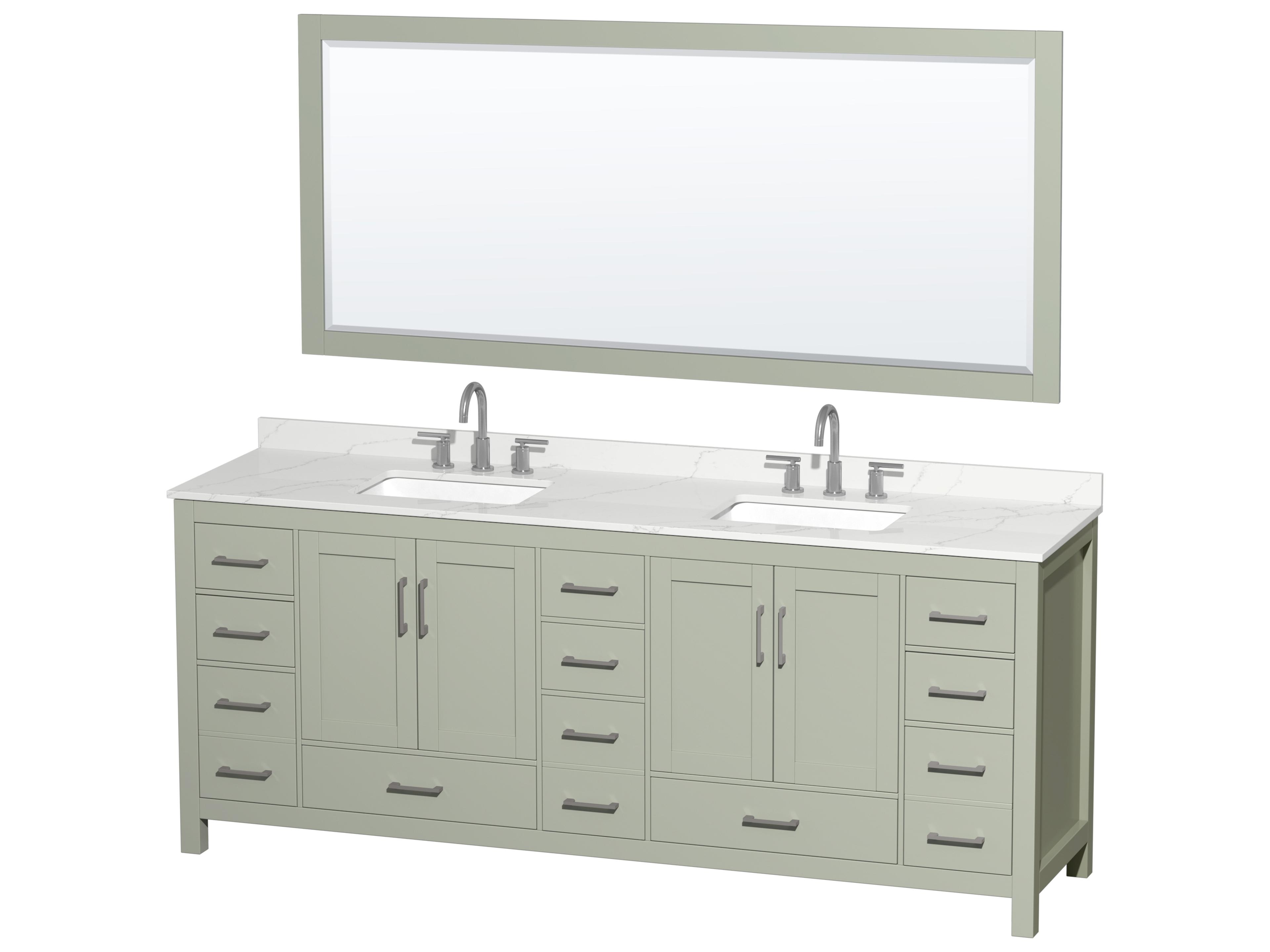 Wyndham Collection Sheffield 84" Light Green Vanity with 70" Mirror