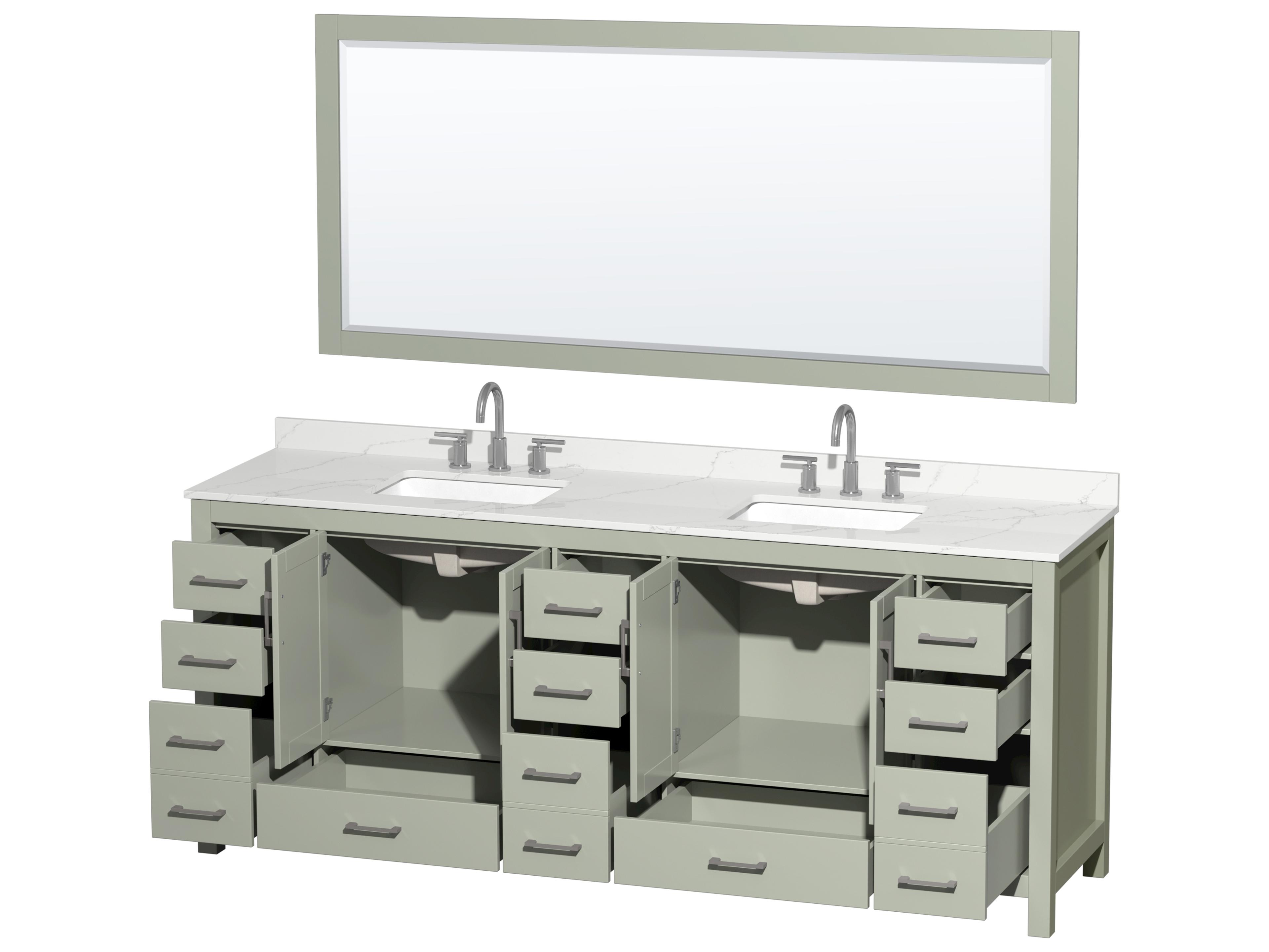 Wyndham Collection Sheffield 84" Light Green Vanity with 70" Mirror