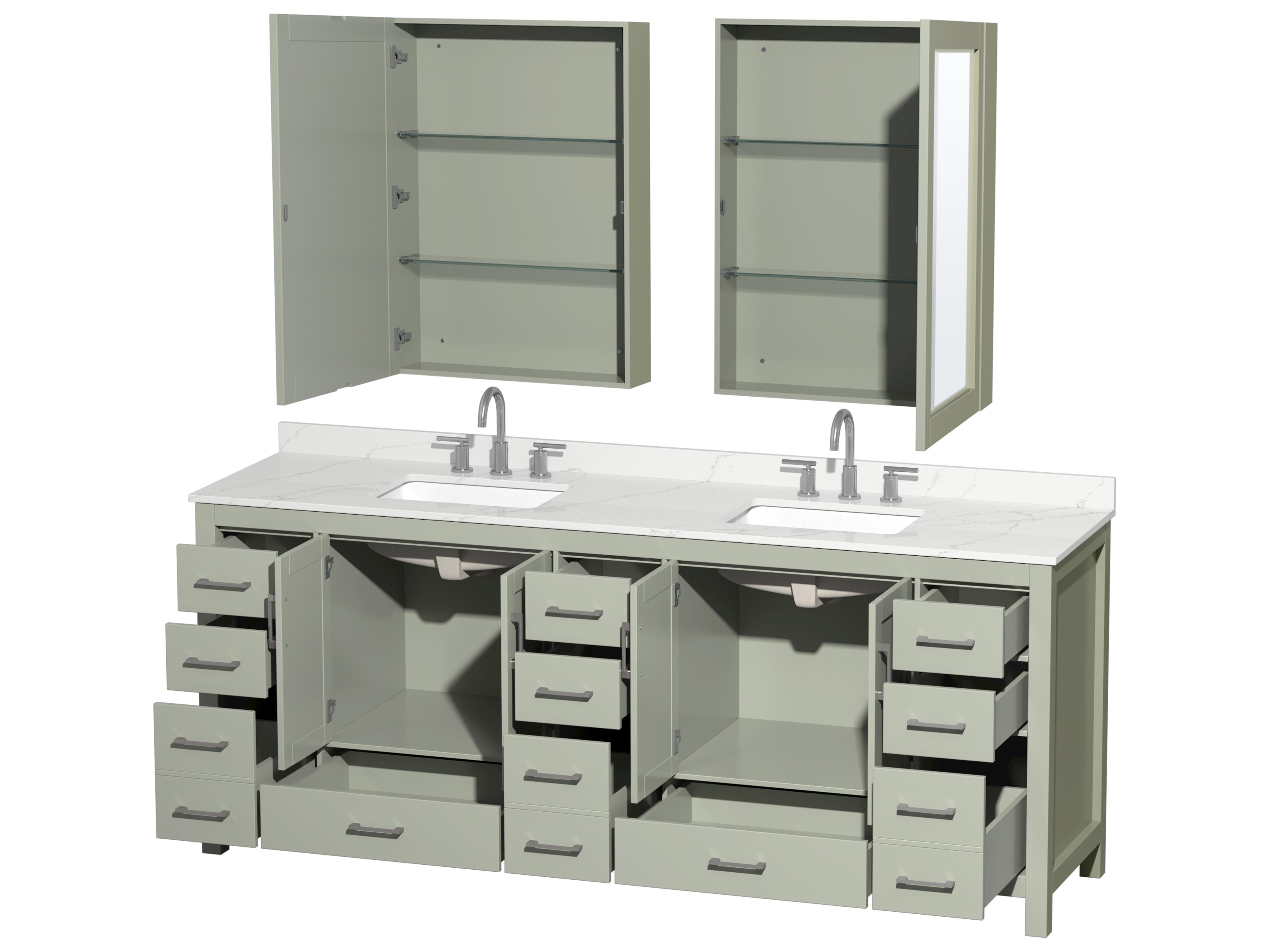 Wyndham Collection Sheffield 84" Light Green Vanity with Medicine Cabinet