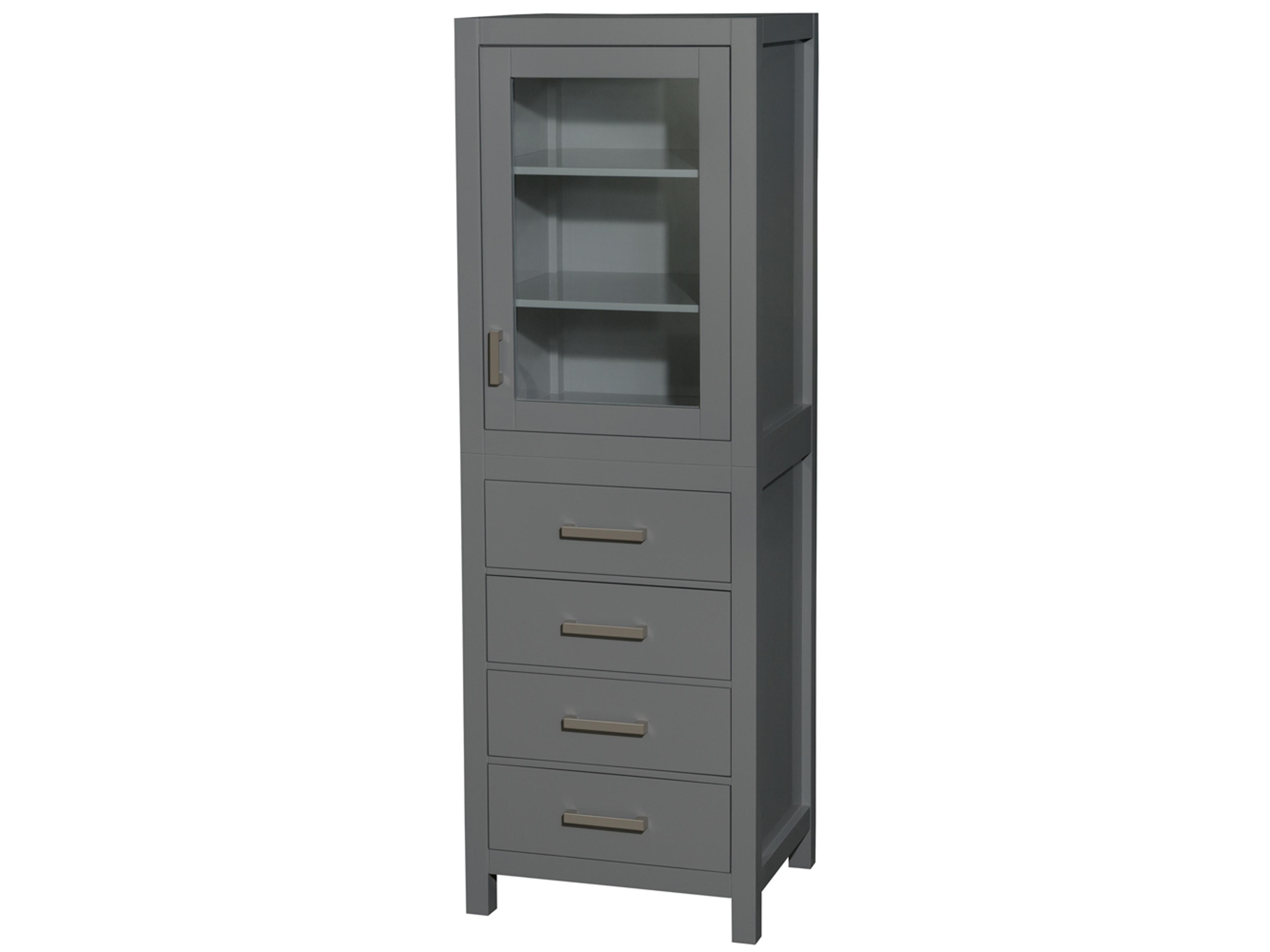 Sheffield Dark Gray Linen Tower with Shelved Cabinet Storage and 4 Drawers