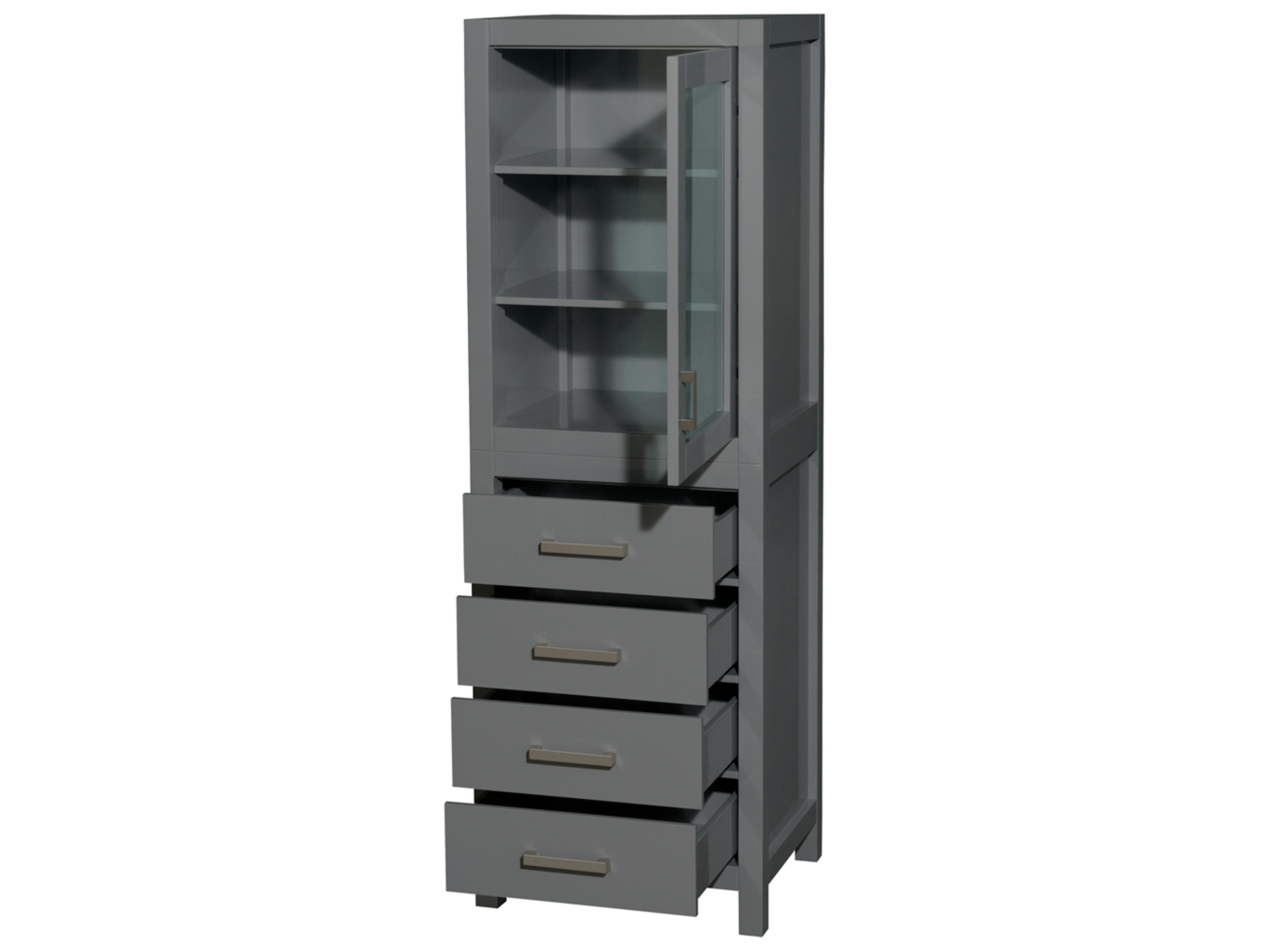 Wyndham Collection Sheffield Dark Gray Linen Tower with Shelved Cabinet Storage and 4 Drawers