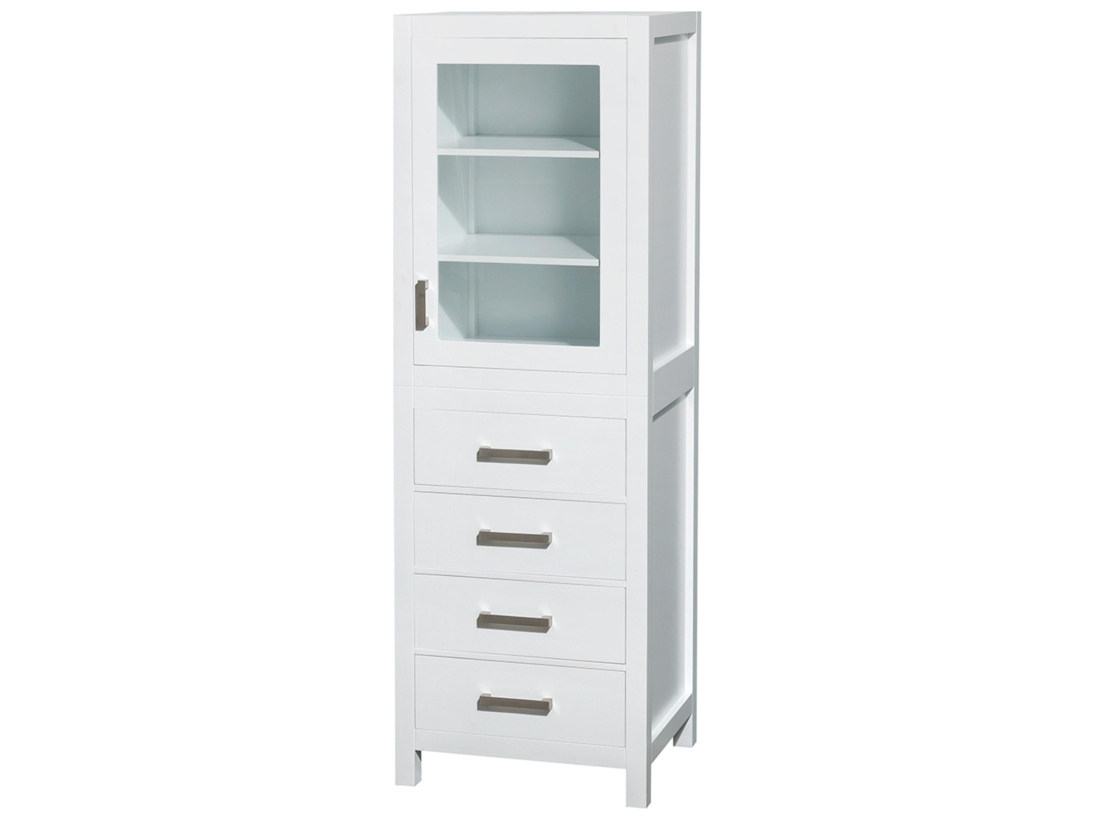 Sheffield White Linen Tower with Shelved Cabinet Storage and 4 Drawers