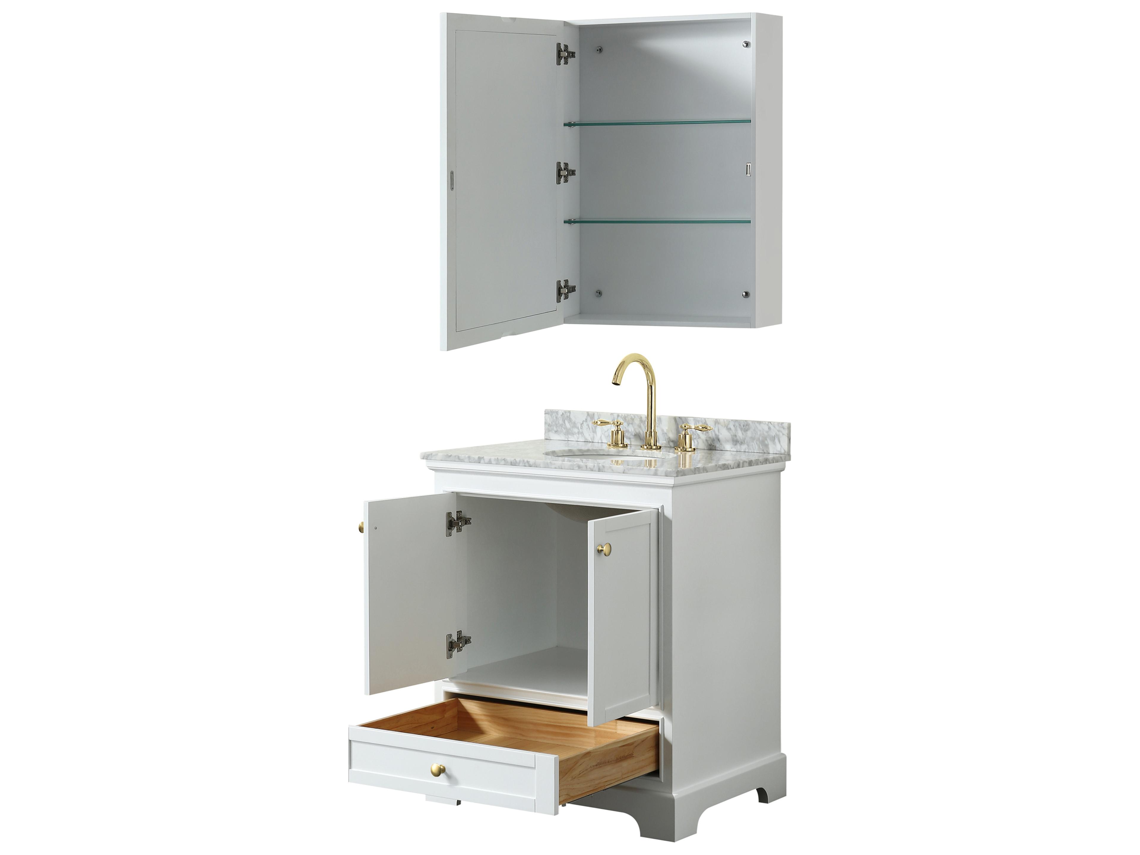 Wyndham Collection Deborah 30" White Vanity with Medicine Cabinet