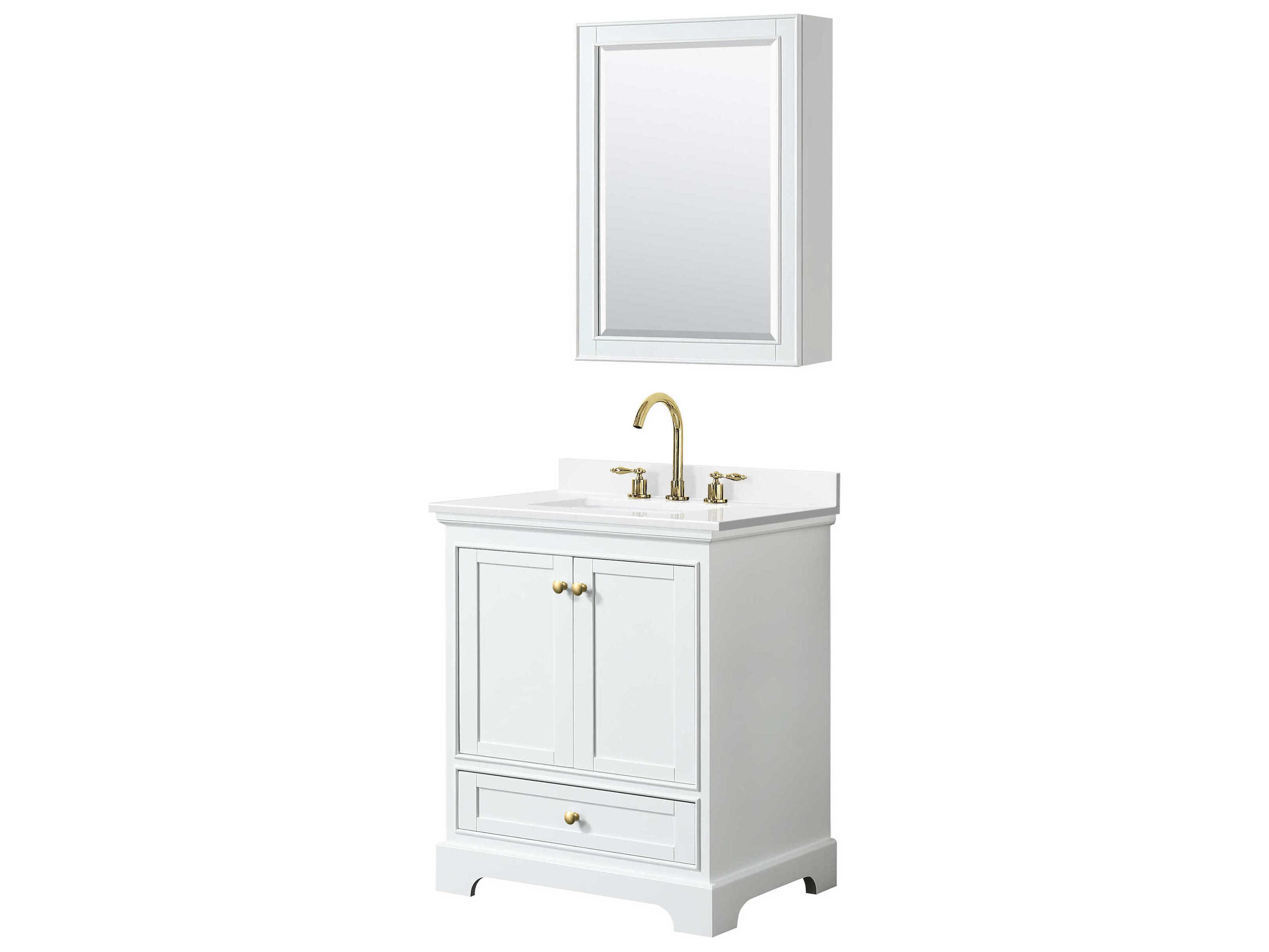 Wyndham Collection Deborah 30" White Vanity with Medicine Cabinet