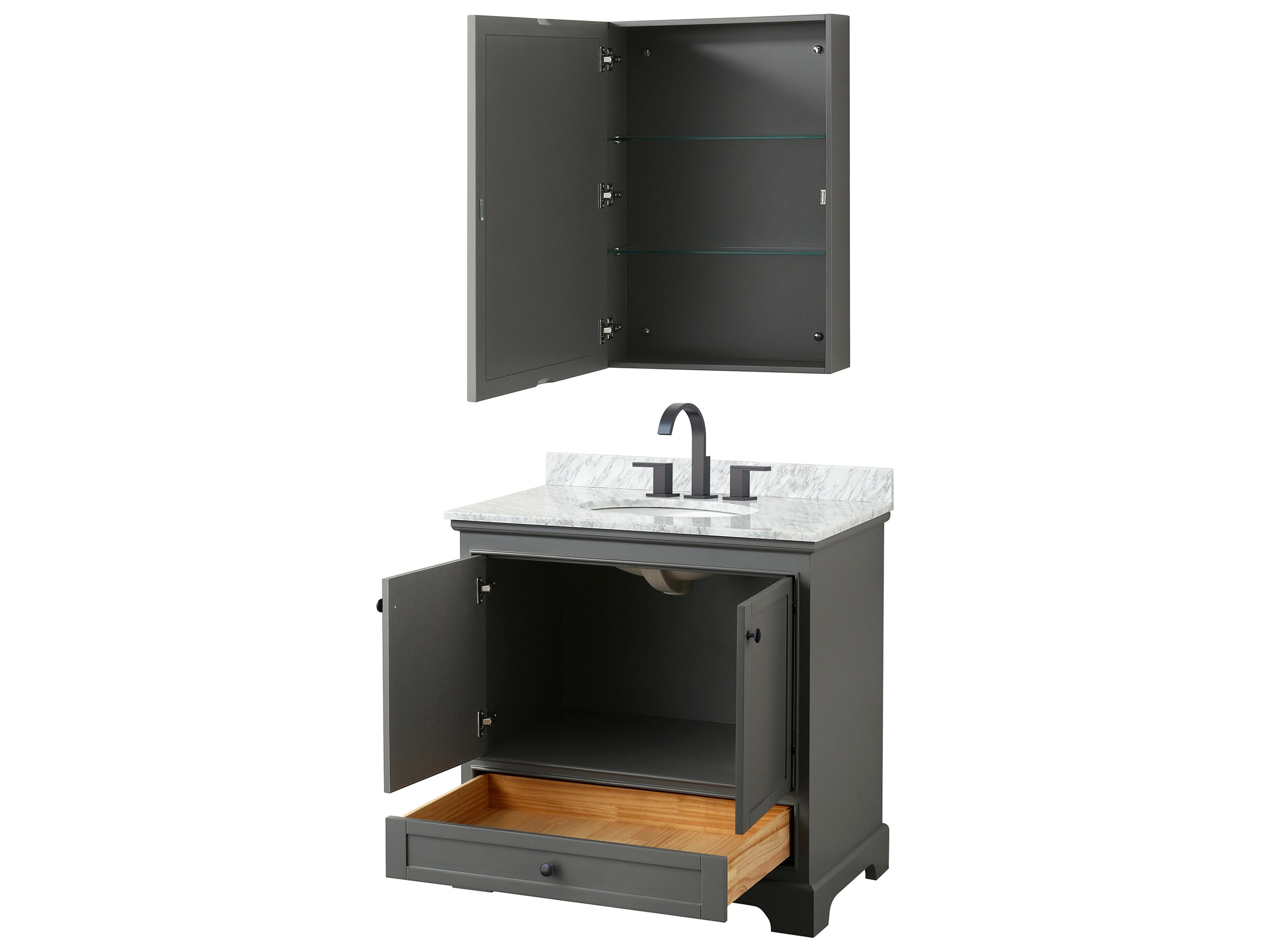 Wyndham Collection Deborah 36" Dark Gray Vanity with Medicine Cabinet