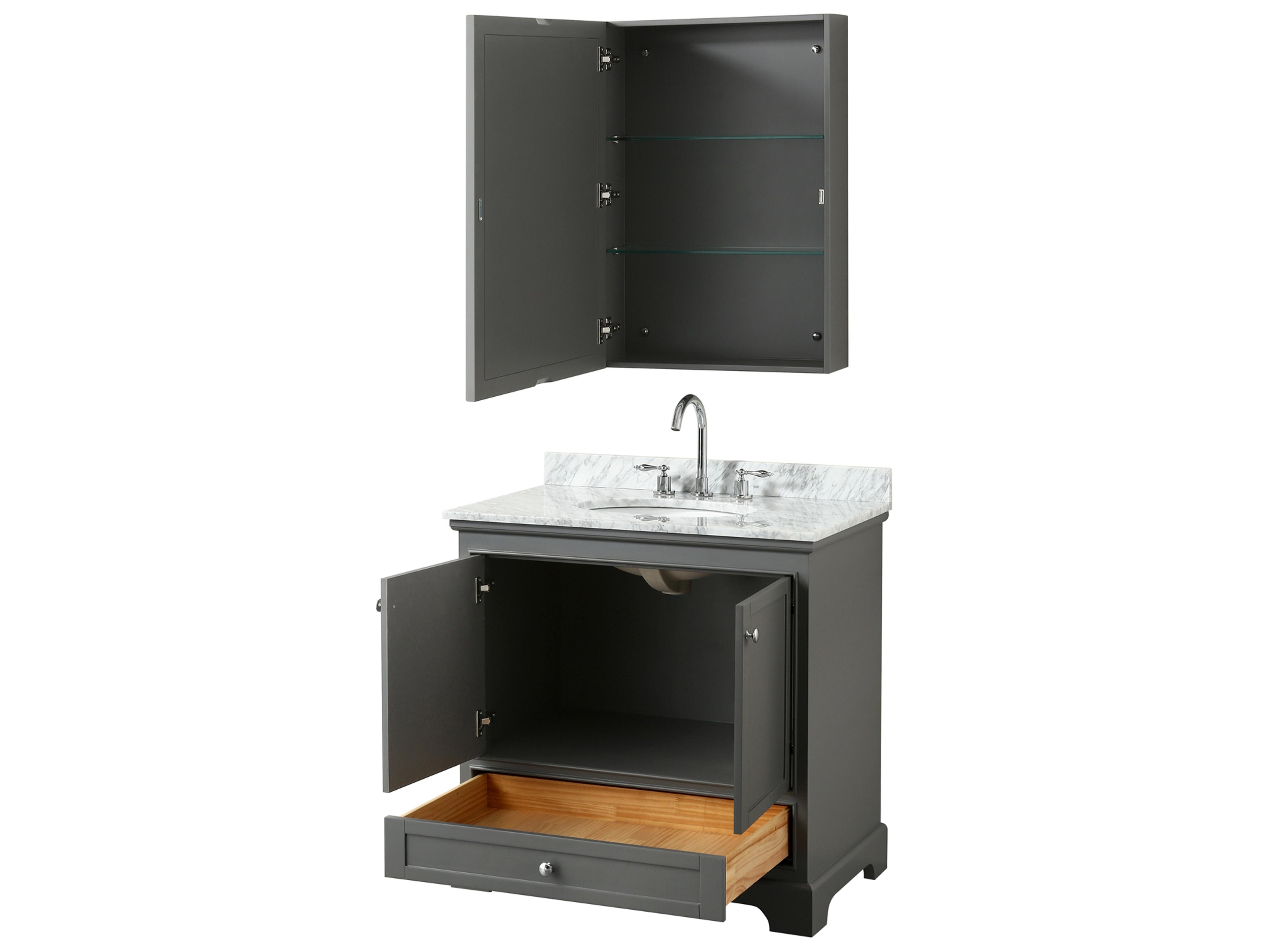Wyndham Collection Deborah 36" Dark Gray Vanity with Medicine Cabinet