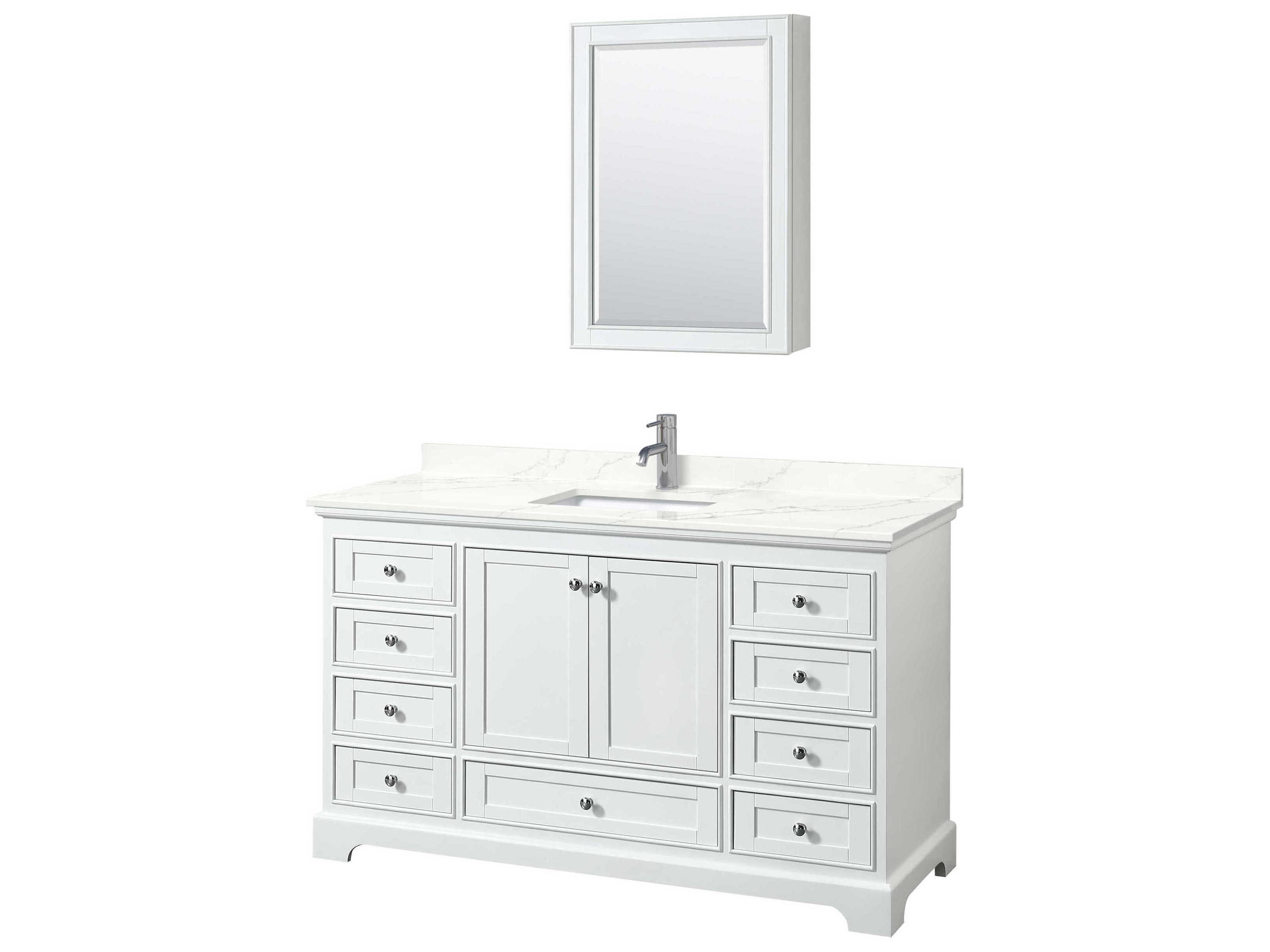Wyndham Collection Deborah 60" White Vanity with Medicine Cabinet