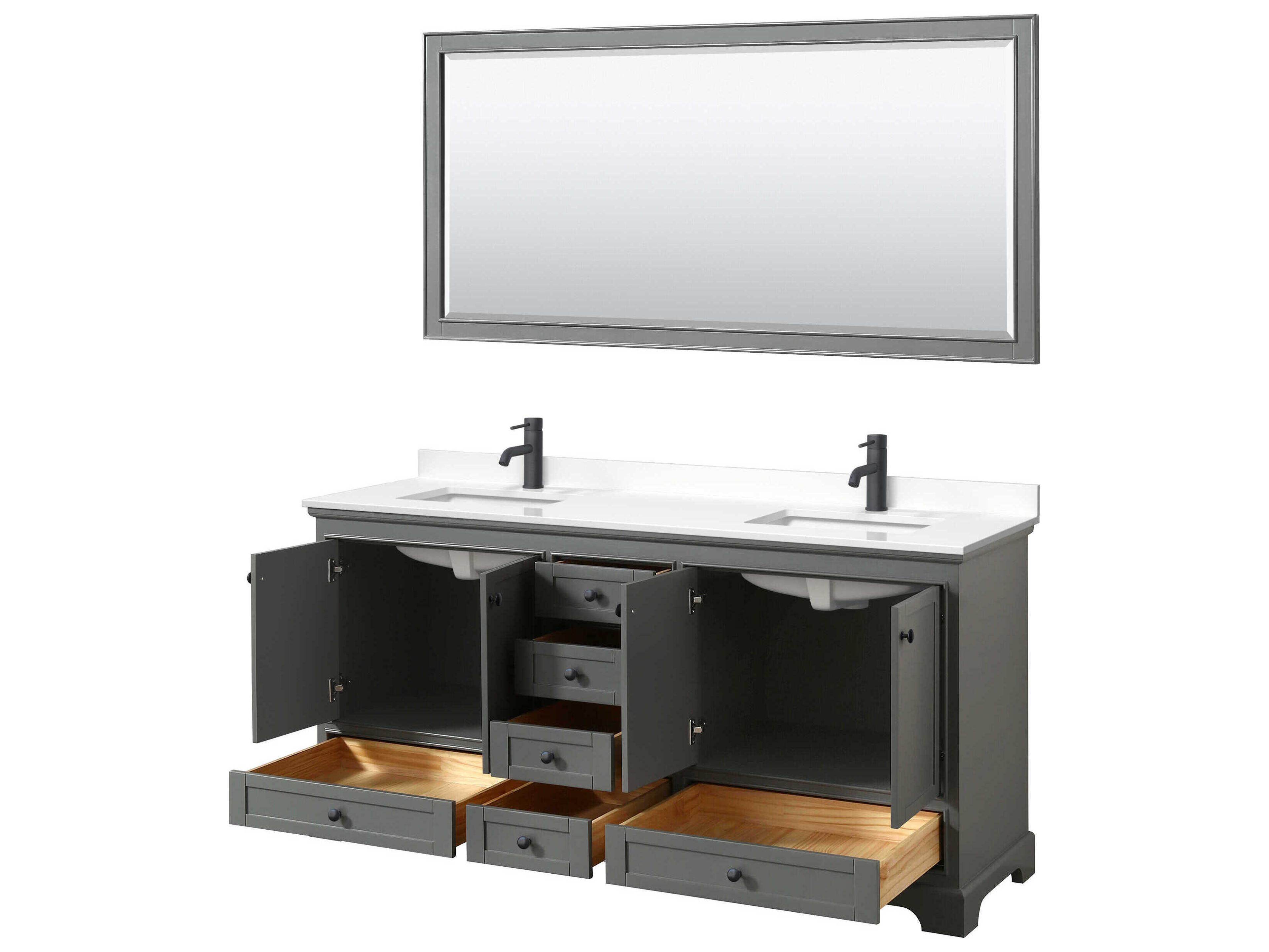 Wyndham Collection Deborah 72" Dark Gray Vanity with 70" Mirror
