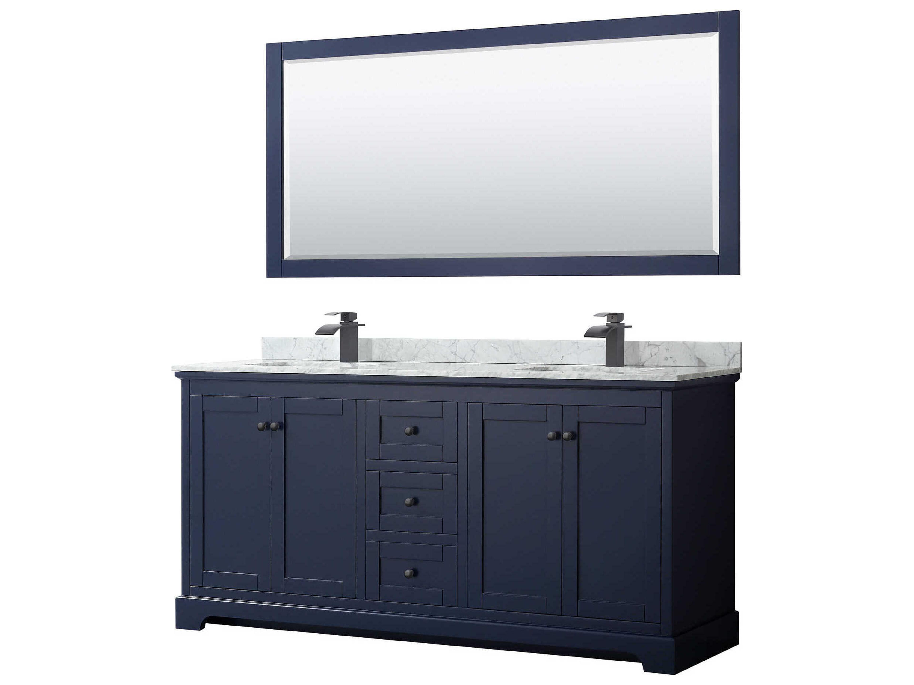 Wyndham Collection Avery 72" Dark Blue Vanity with 70" Mirror