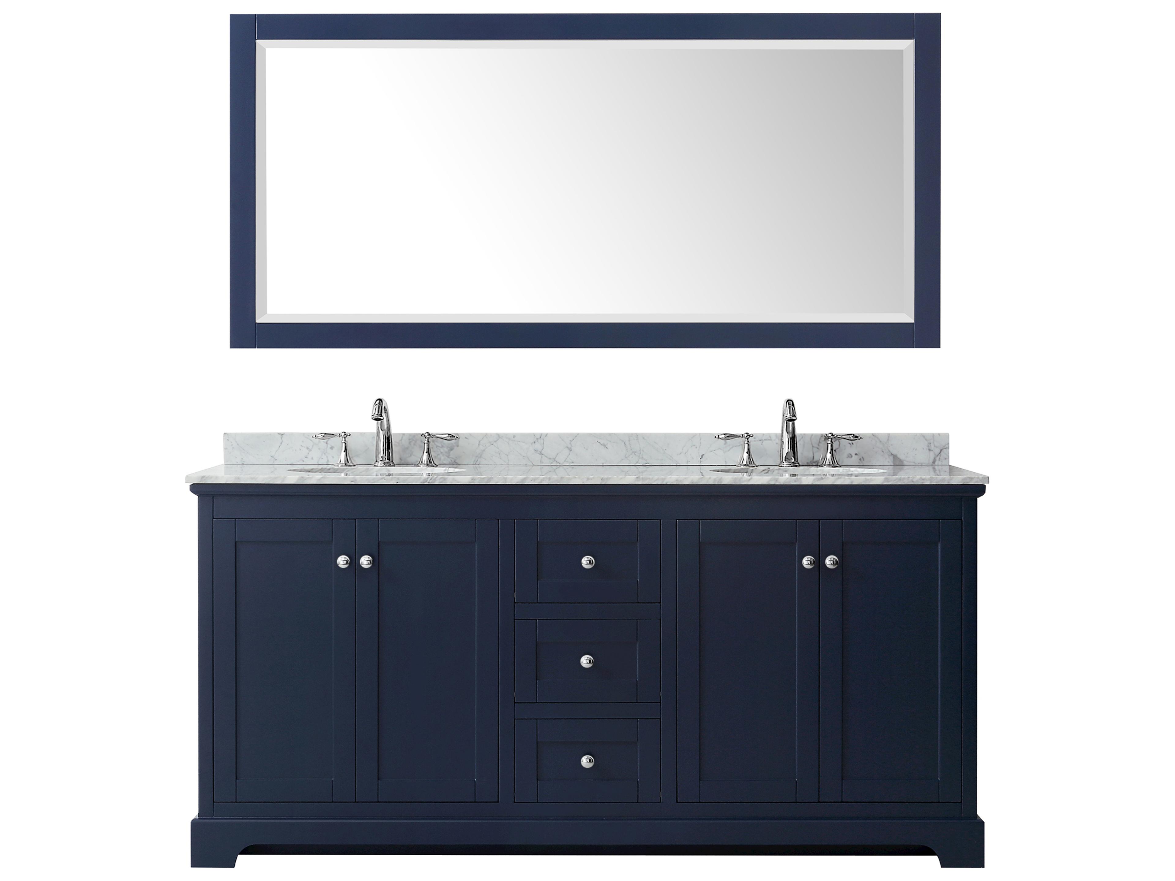 Wyndham Collection Avery 72" Dark Blue Vanity with 70" Mirror