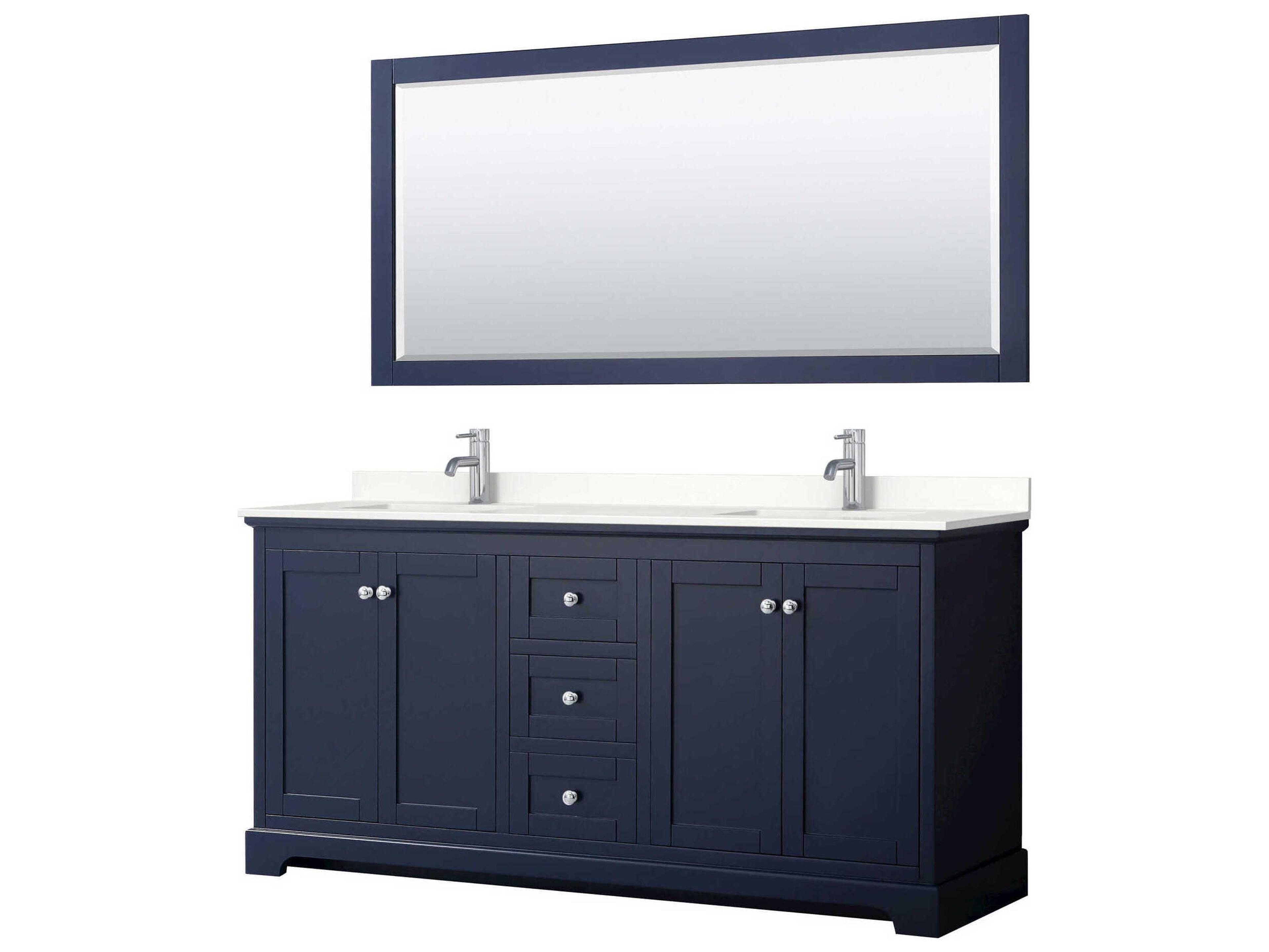 Wyndham Collection Avery 72" Dark Blue Vanity with 70" Mirror