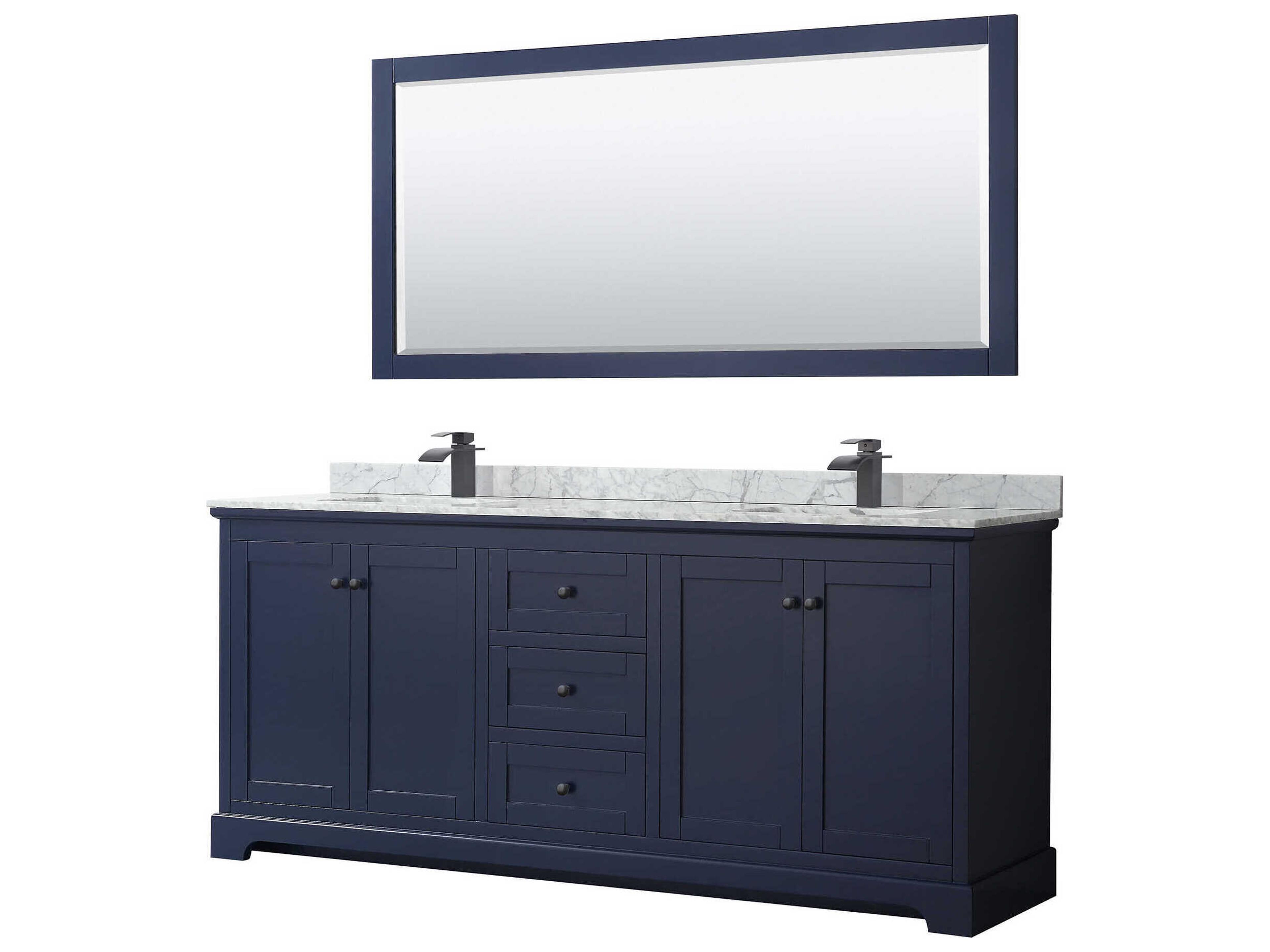Wyndham Collection Avery 80" Dark Blue Vanity with 70" Mirror