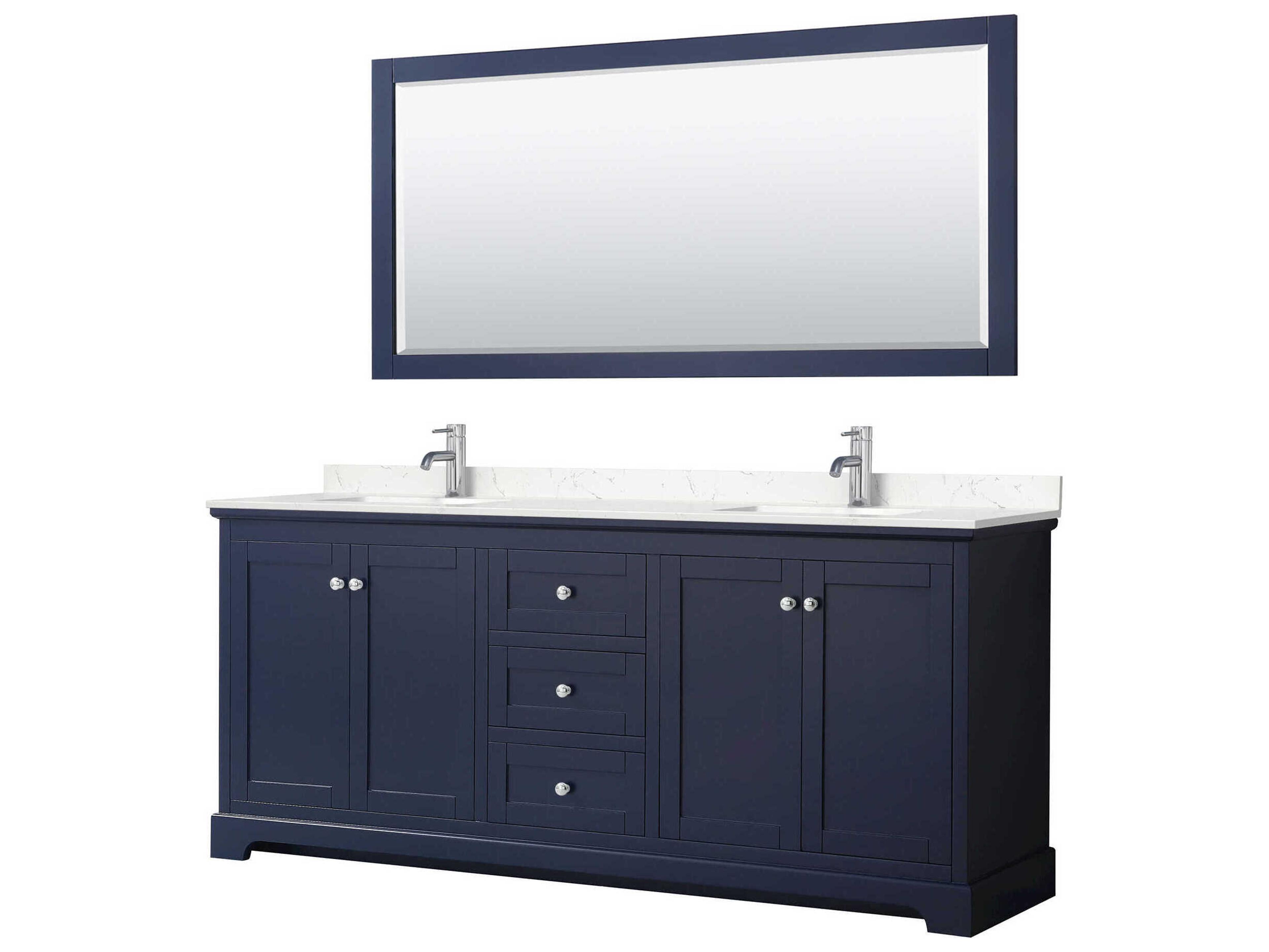 Wyndham Collection Avery 80" Dark Blue Vanity with 70" Mirror